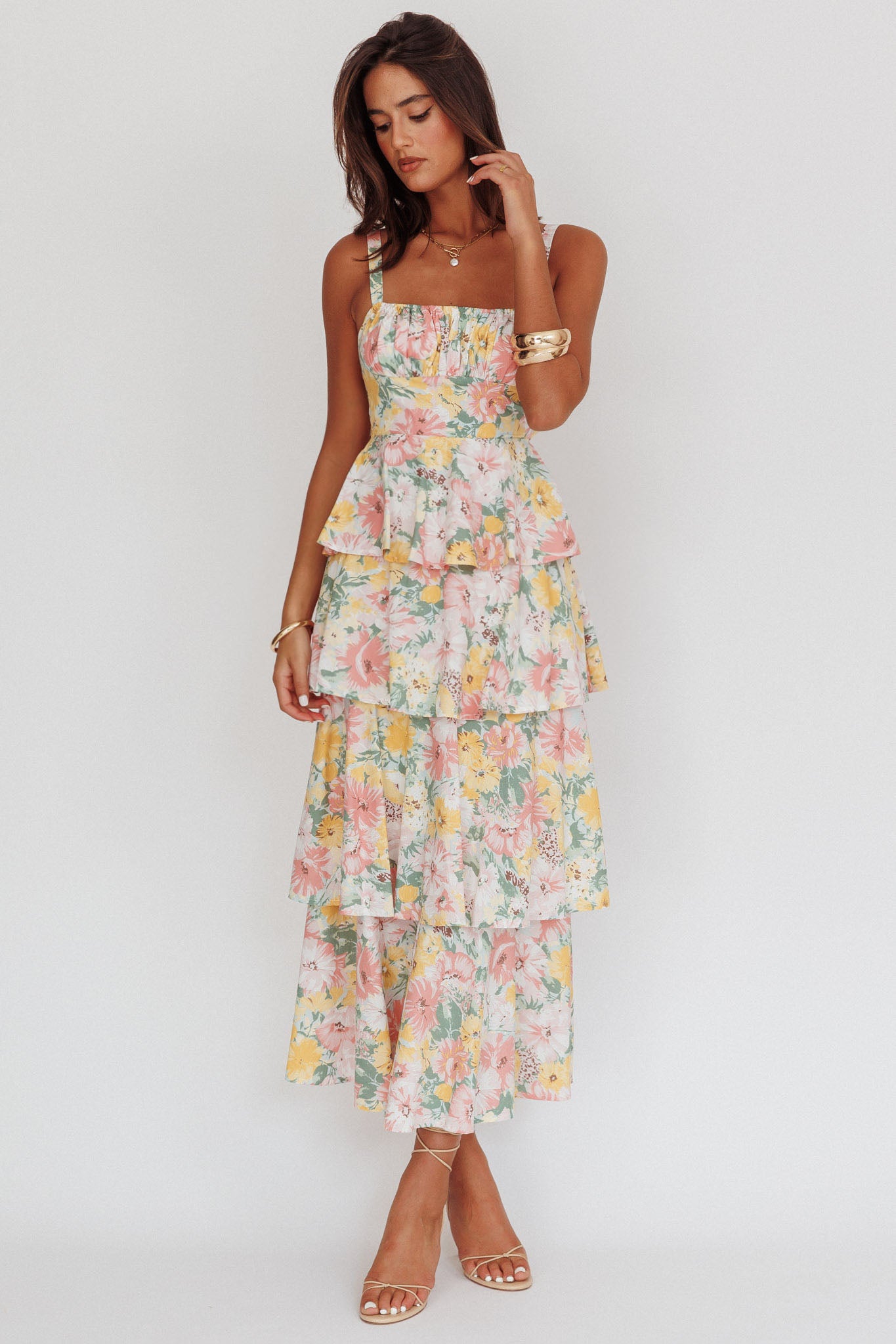 Provence Bloom Tiered Ruffle Maxi Dress Floral by Selfie Leslie
