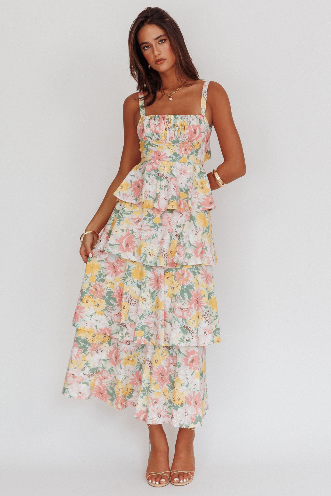 Provence Bloom Tiered Ruffle Maxi Dress Floral by Selfie Leslie