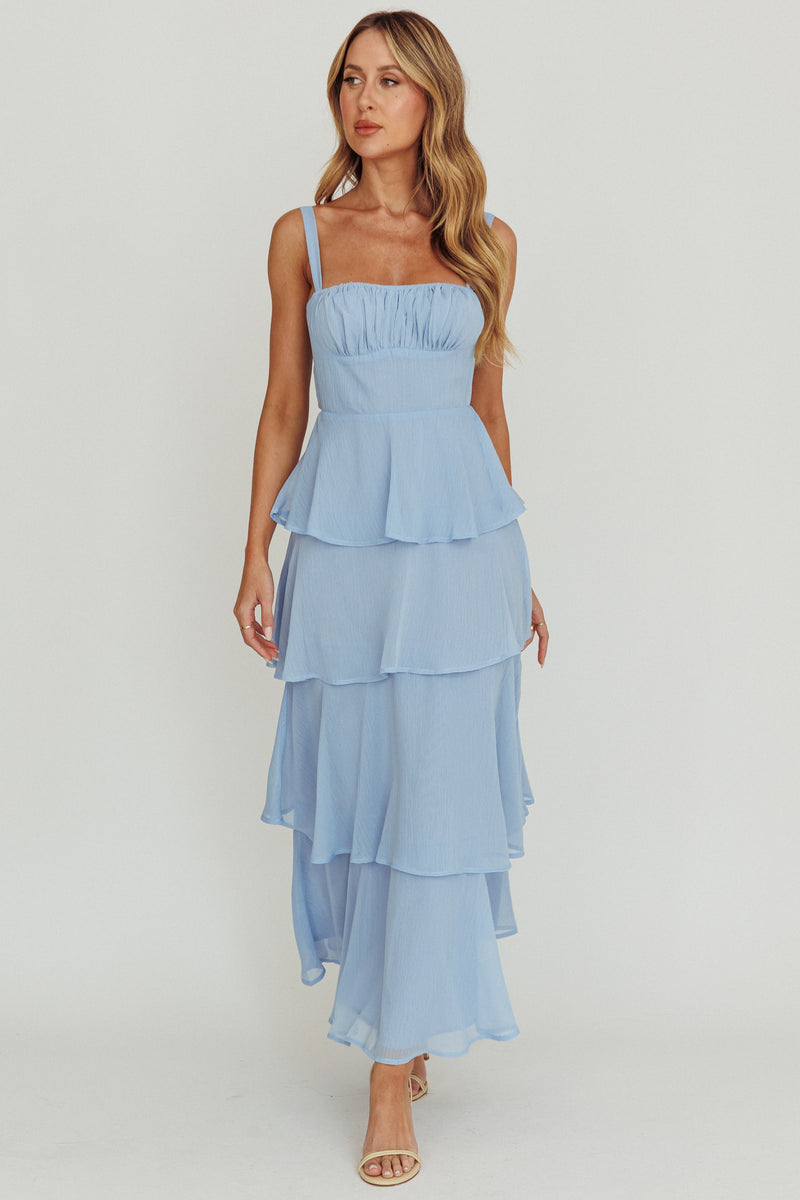 Shop the Provence Bloom Tiered Ruffle Maxi Dress Sky Blue