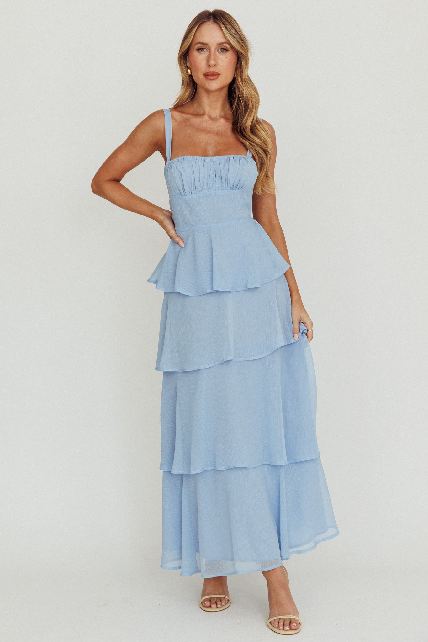 Provence Bloom Tiered Ruffle Maxi Dress Sky Blue Selfie Leslie Provence Bloom Tiered Ruffle Maxi Dress Sky Blue Selfie Leslie