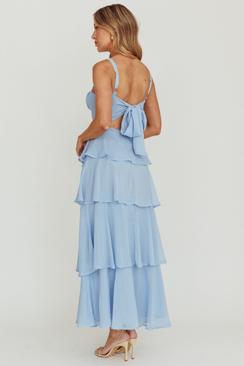 Provence Bloom Long Sleeve Maxi Dress Floral Blue