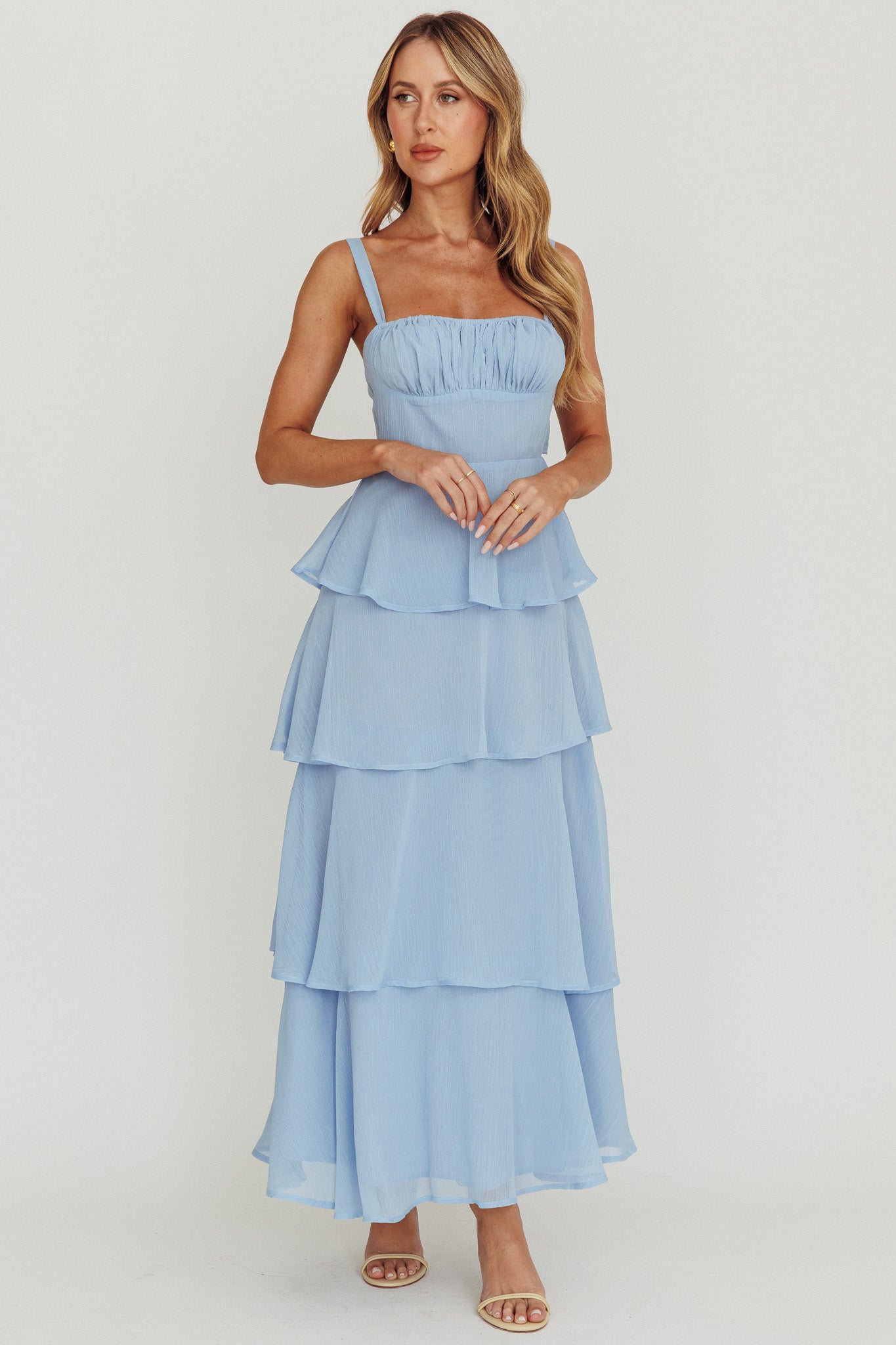 Shop the Provence Bloom Tiered Ruffle Maxi Dress Sky Blue
