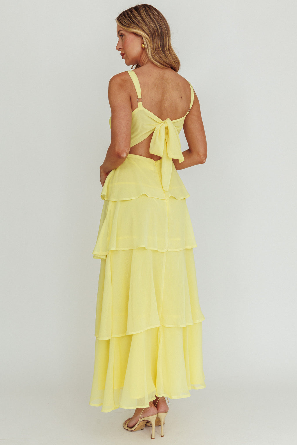 Provence Bloom Tiered Ruffle Maxi Dress Yellow by Selfie Leslie