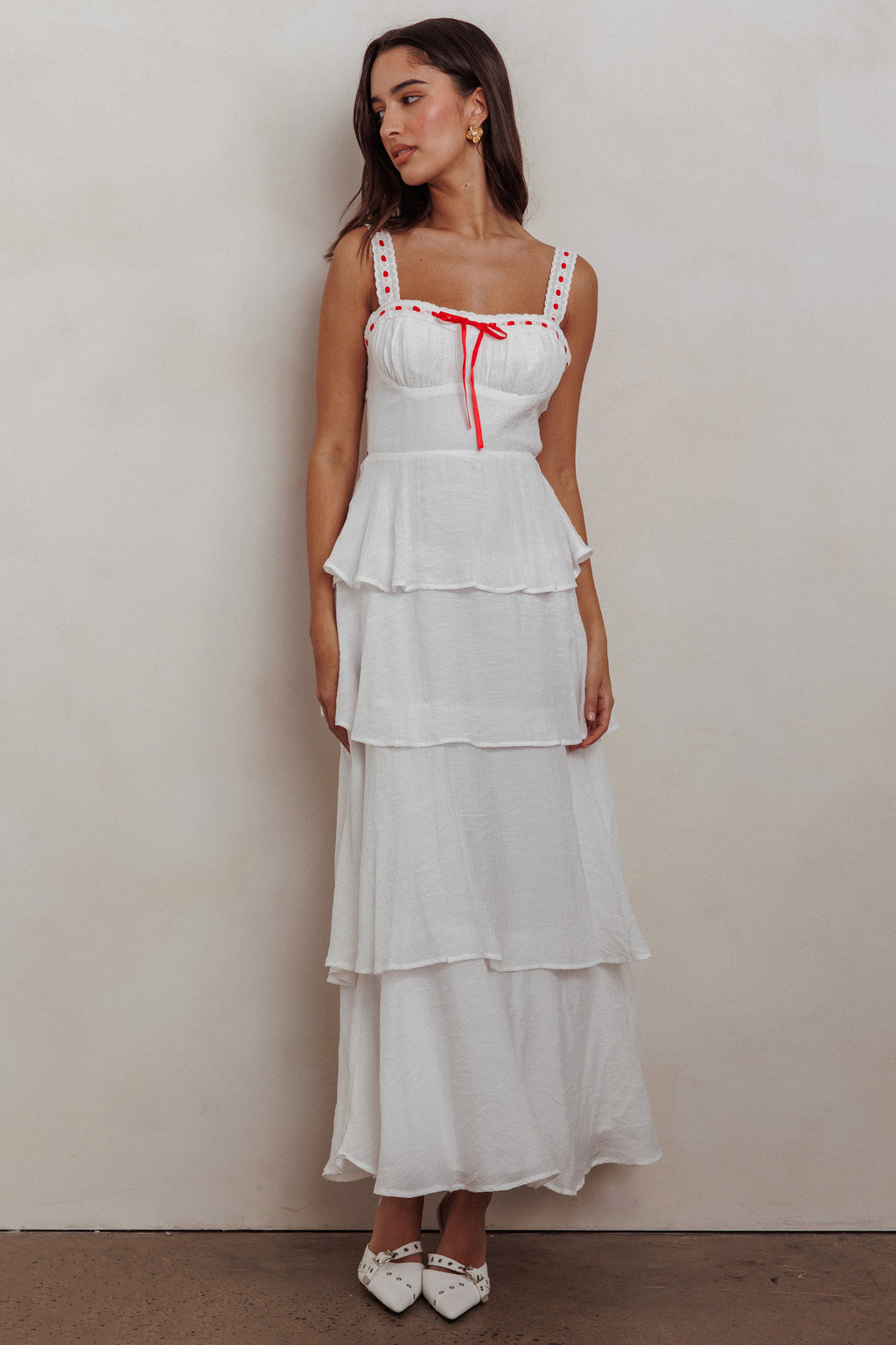 Provence Bloom Tiered Ruffle Maxi Dress Off White by Selfie Leslie