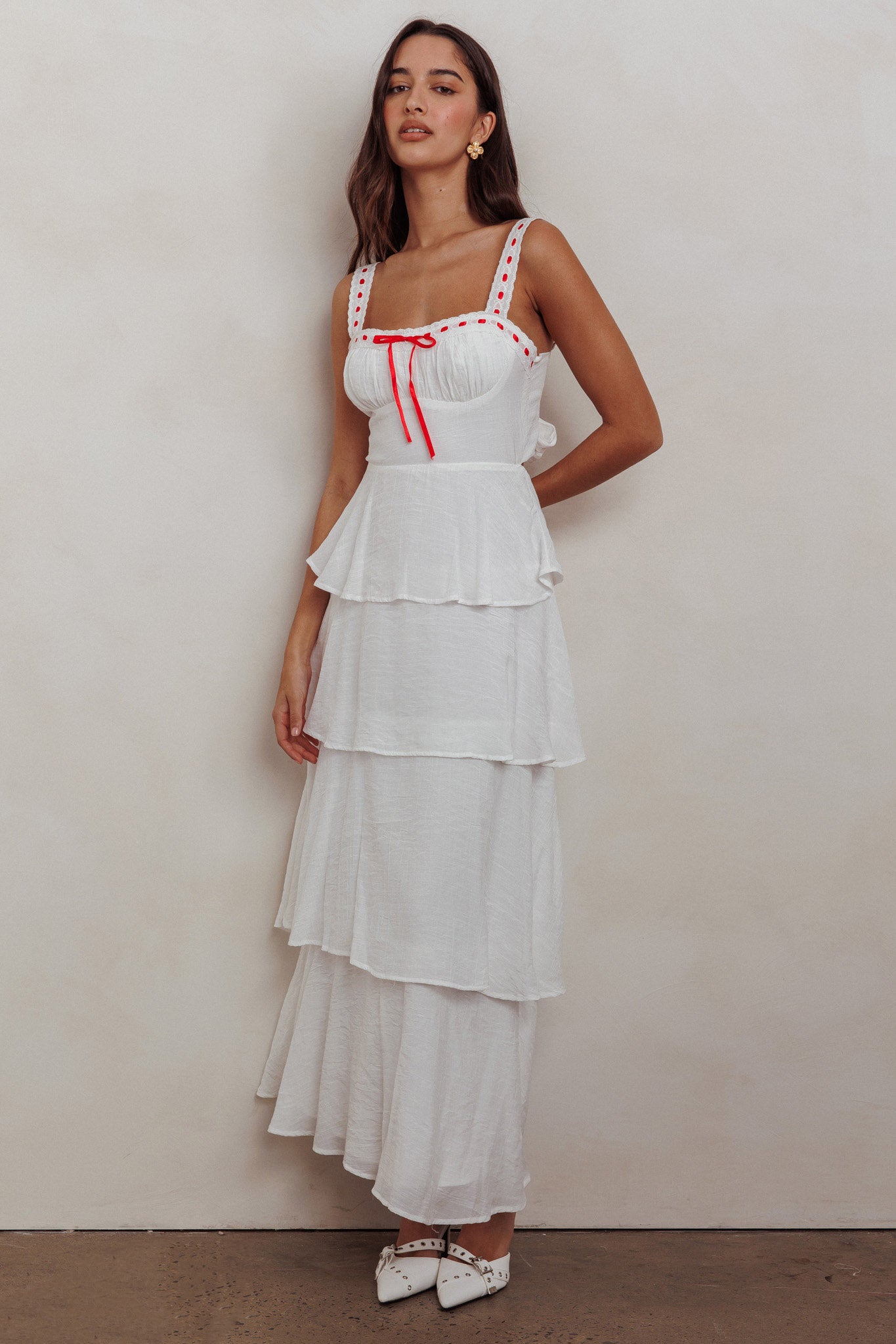 Provence Bloom Tiered Ruffle Maxi Dress Off White by Selfie Leslie