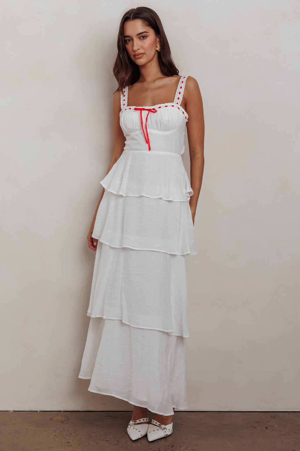 Provence Bloom Tiered Ruffle Maxi Dress Off White by Selfie Leslie