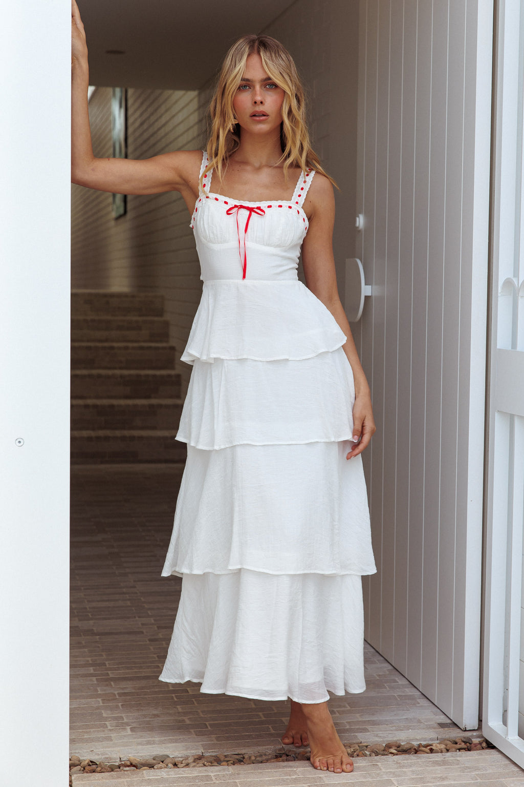 Provence Bloom Tiered Ruffle Maxi Dress Off White by Selfie Leslie