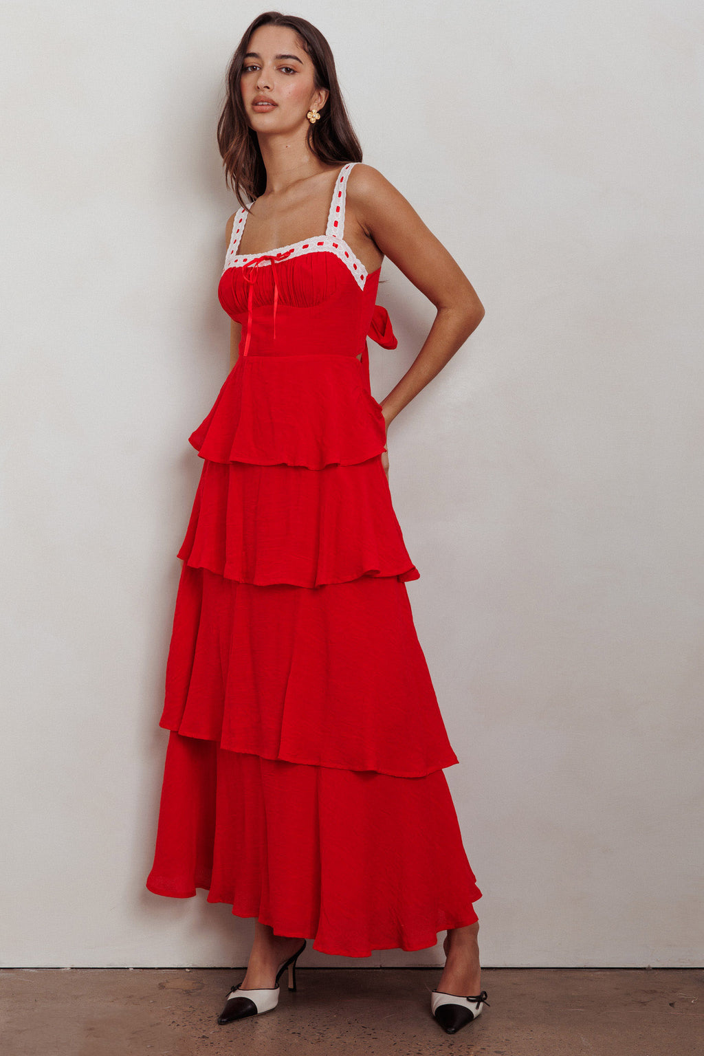 Provence Bloom Tiered Ruffle Maxi Dress Red - XL Provence Bloom Tiered Ruffle Maxi Dress Red - XL