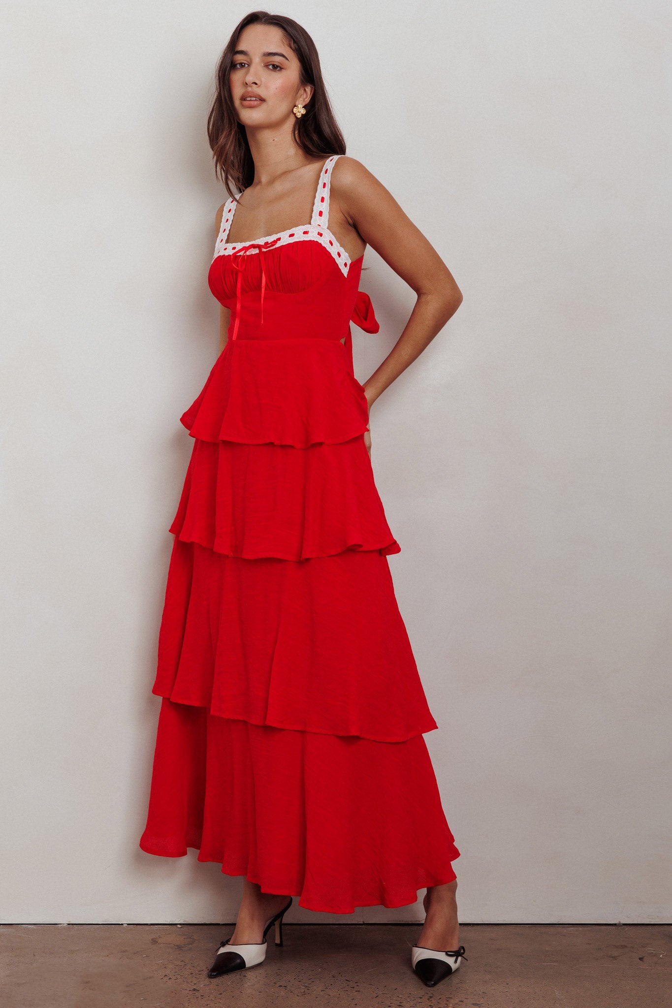 Provence Bloom Tiered Ruffle Maxi Dress Red by Selfie Leslie