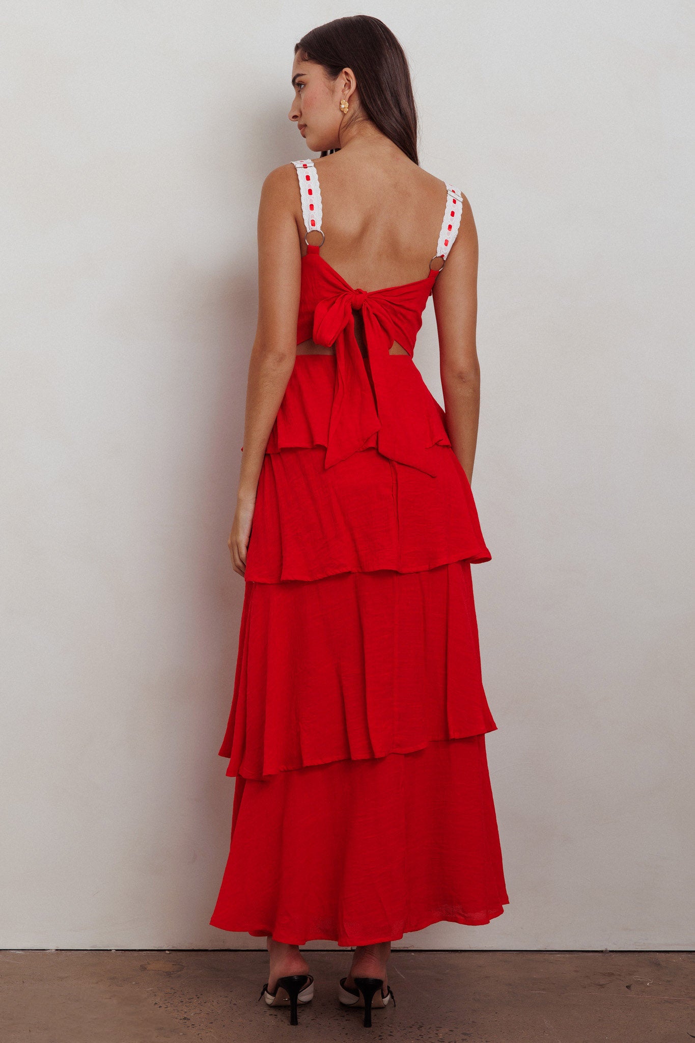 Provence Bloom Tiered Ruffle Maxi Dress Red by Selfie Leslie