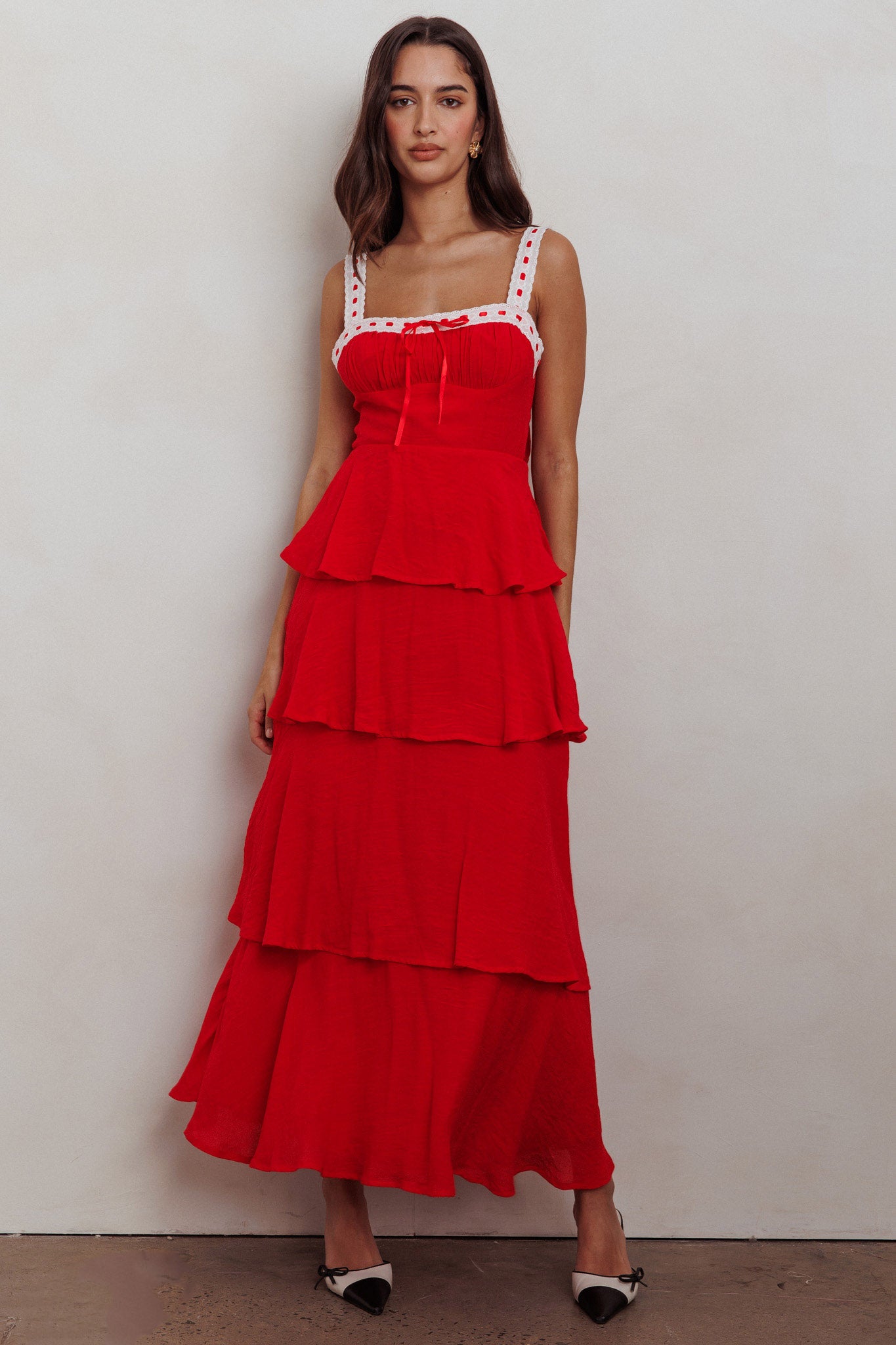 Provence Bloom Tiered Ruffle Maxi Dress Red by Selfie Leslie