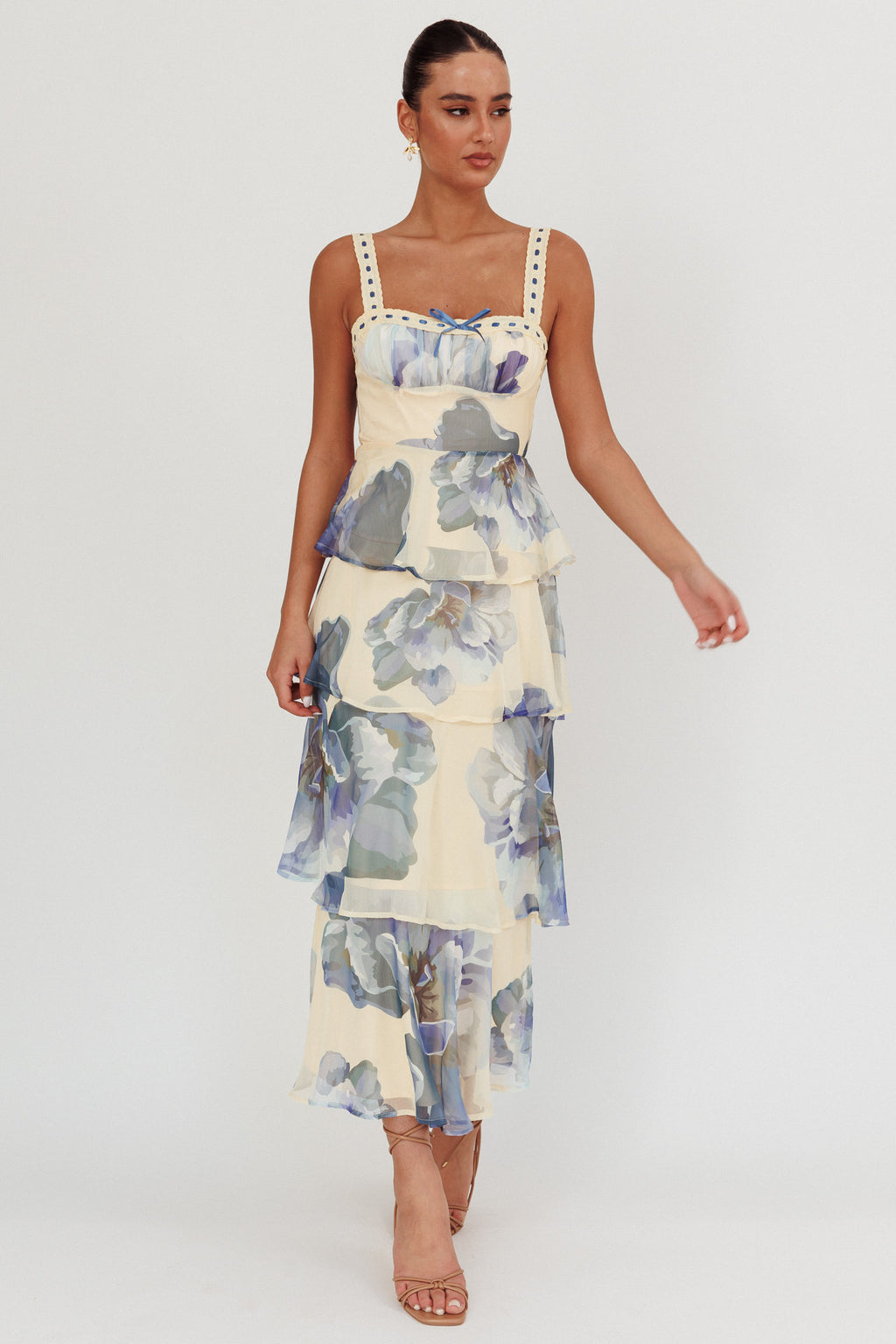 chinese dress ladies Provence Bloom Tiered Ruffle Maxi Dress Sky Blue– Selfie Leslie main image 1
