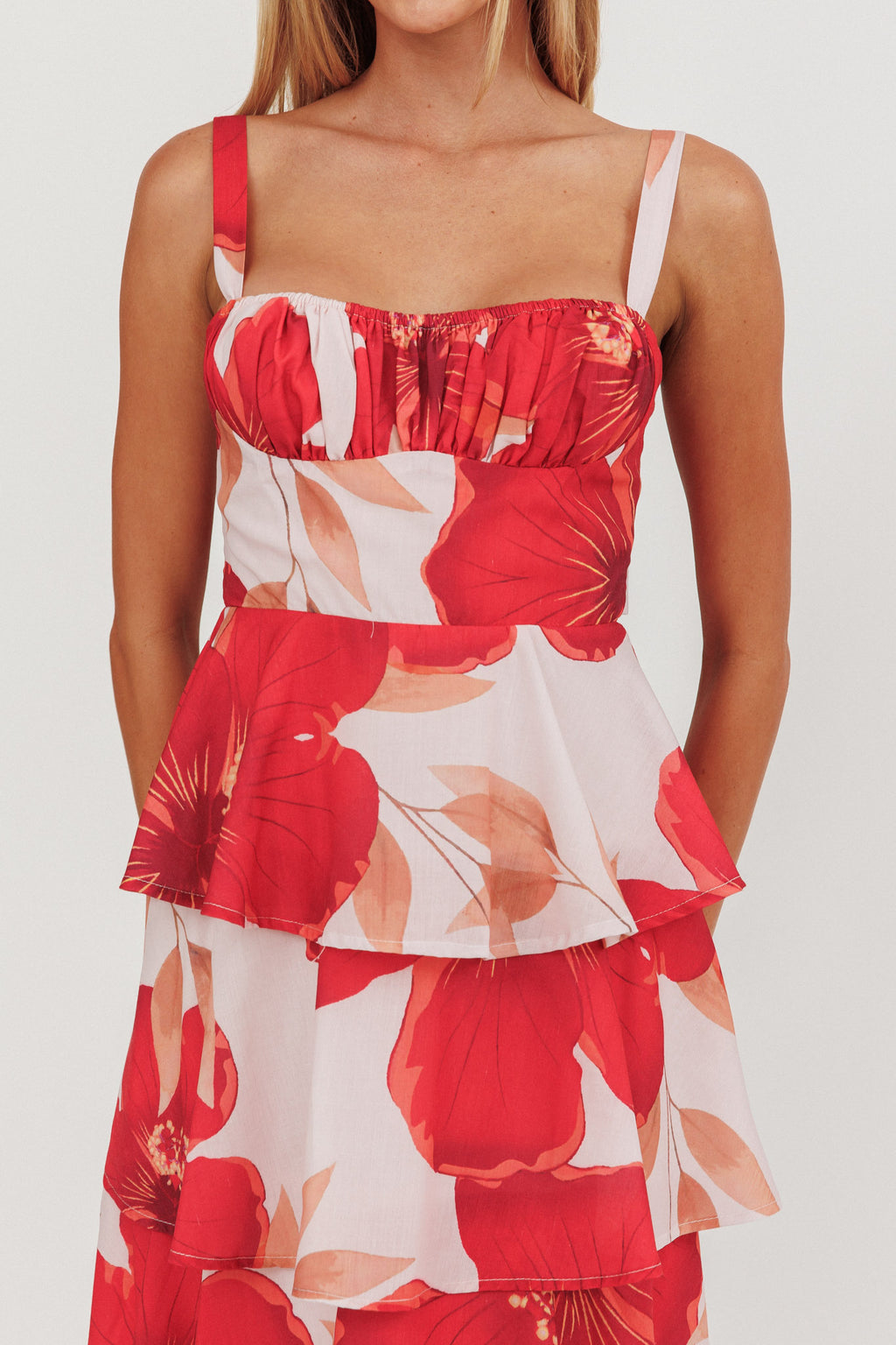 Provence Bloom Tiered Ruffle Floral Maxi Dress Blush by Selfie Leslie
