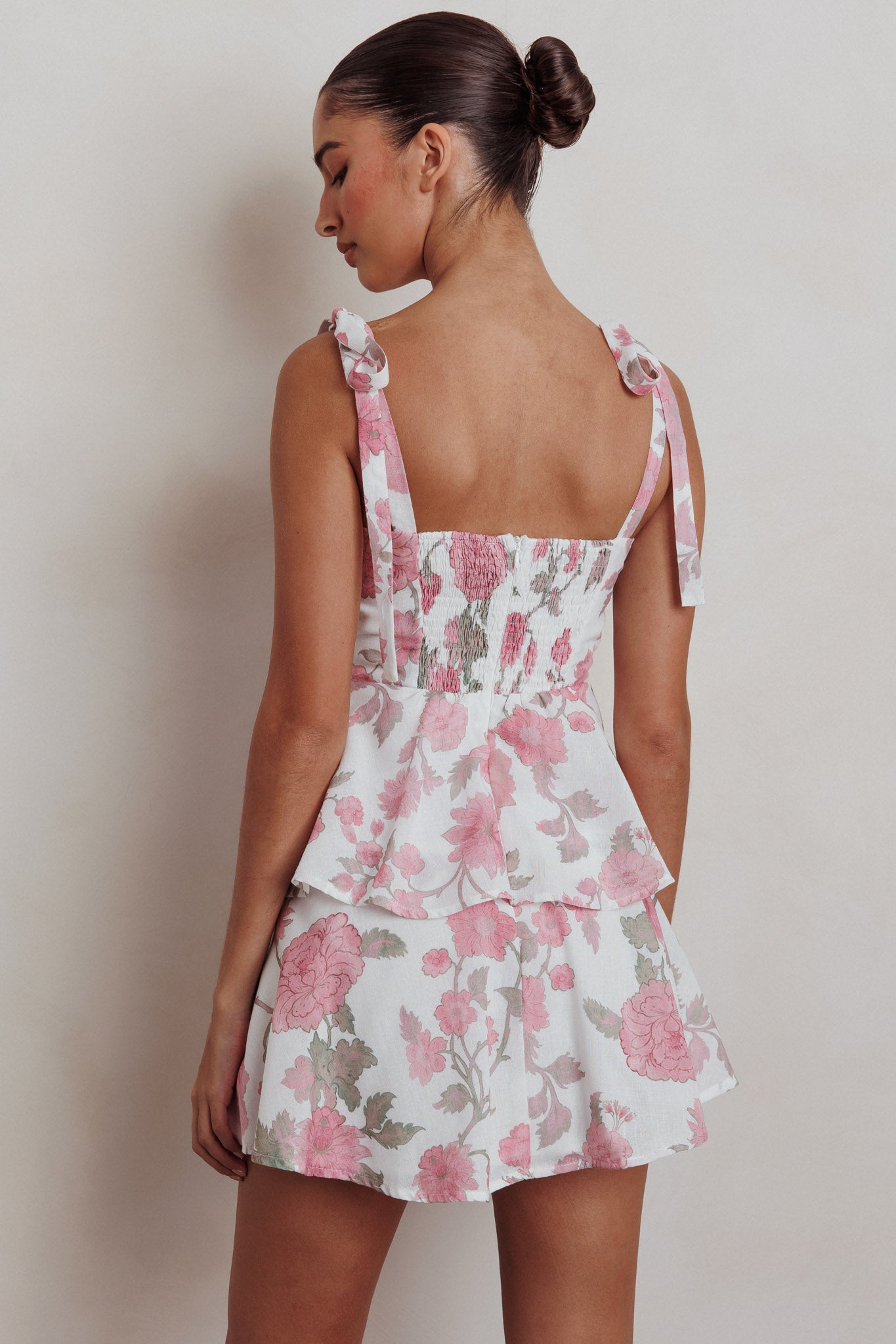 Provence Bloom Peplum Mini Dress Floral Pink by Selfie Leslie