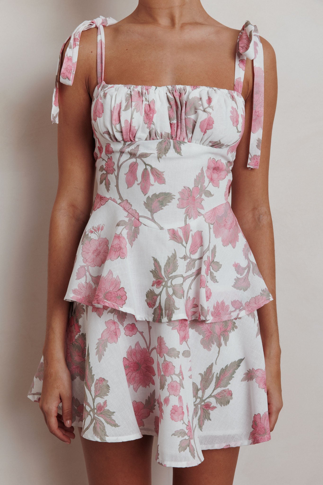 Provence Bloom Peplum Mini Dress Floral Pink by Selfie Leslie