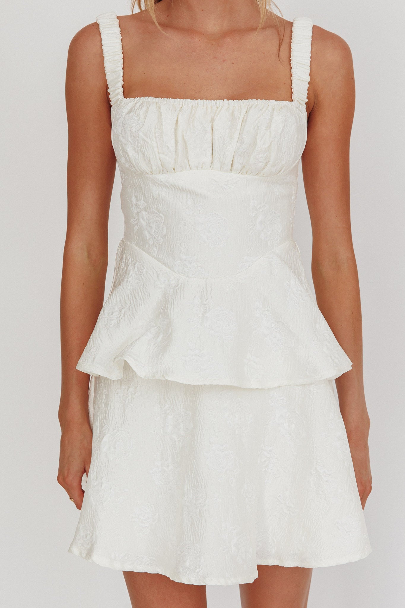 Provence Bloom Peplum Mini Dress Cream | Selfie Leslie