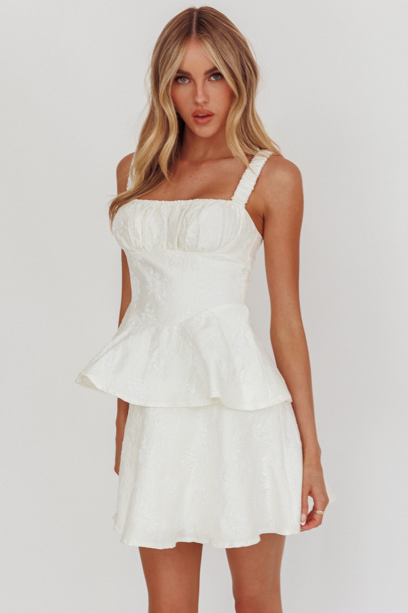 Provence Bloom Peplum Mini Dress Cream | Selfie Leslie