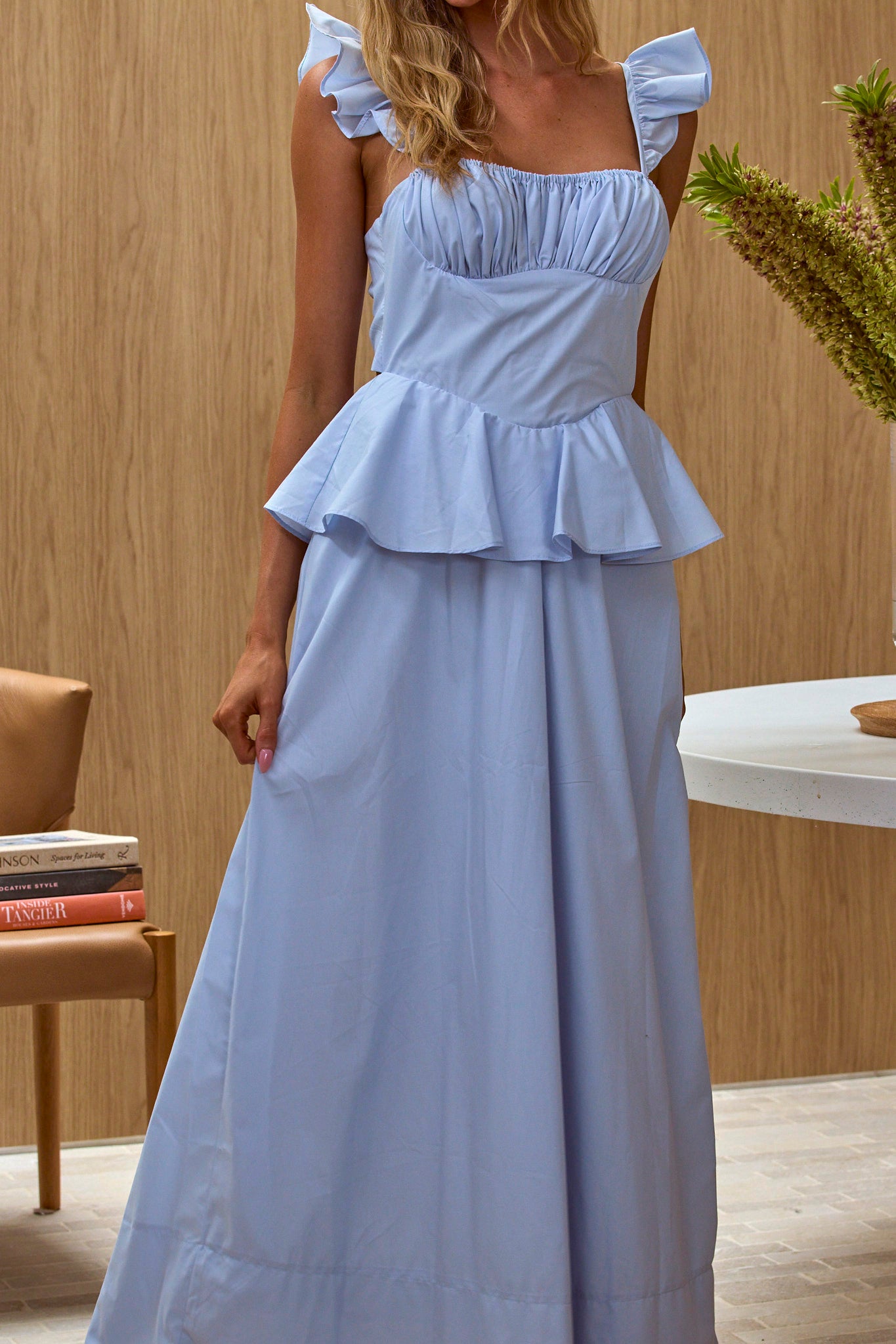 Provence Bloom Peplum Maxi Dress Blue by Selfie Leslie