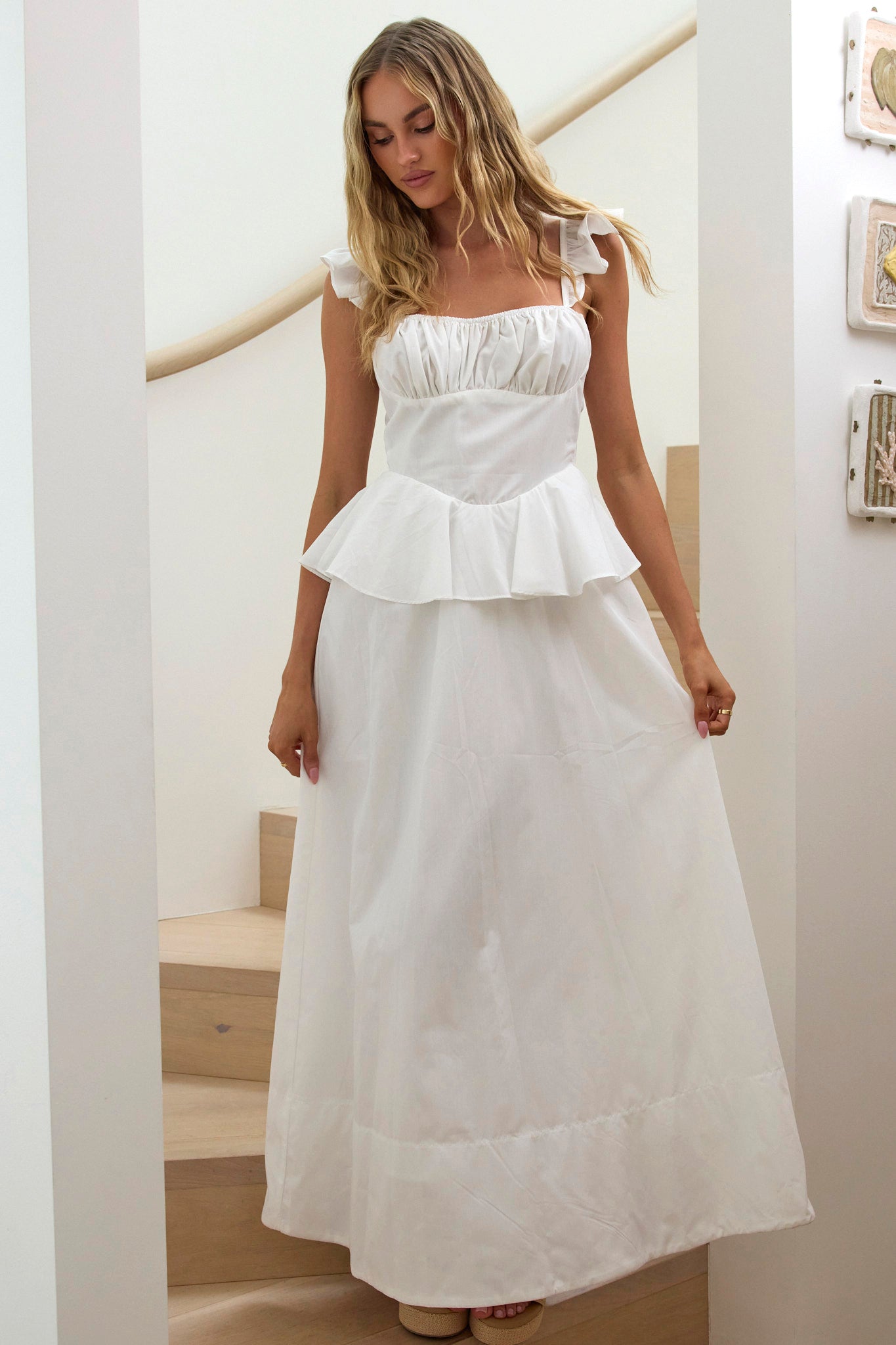 Provence Bloom Peplum Maxi Dress Off White by Selfie Leslie