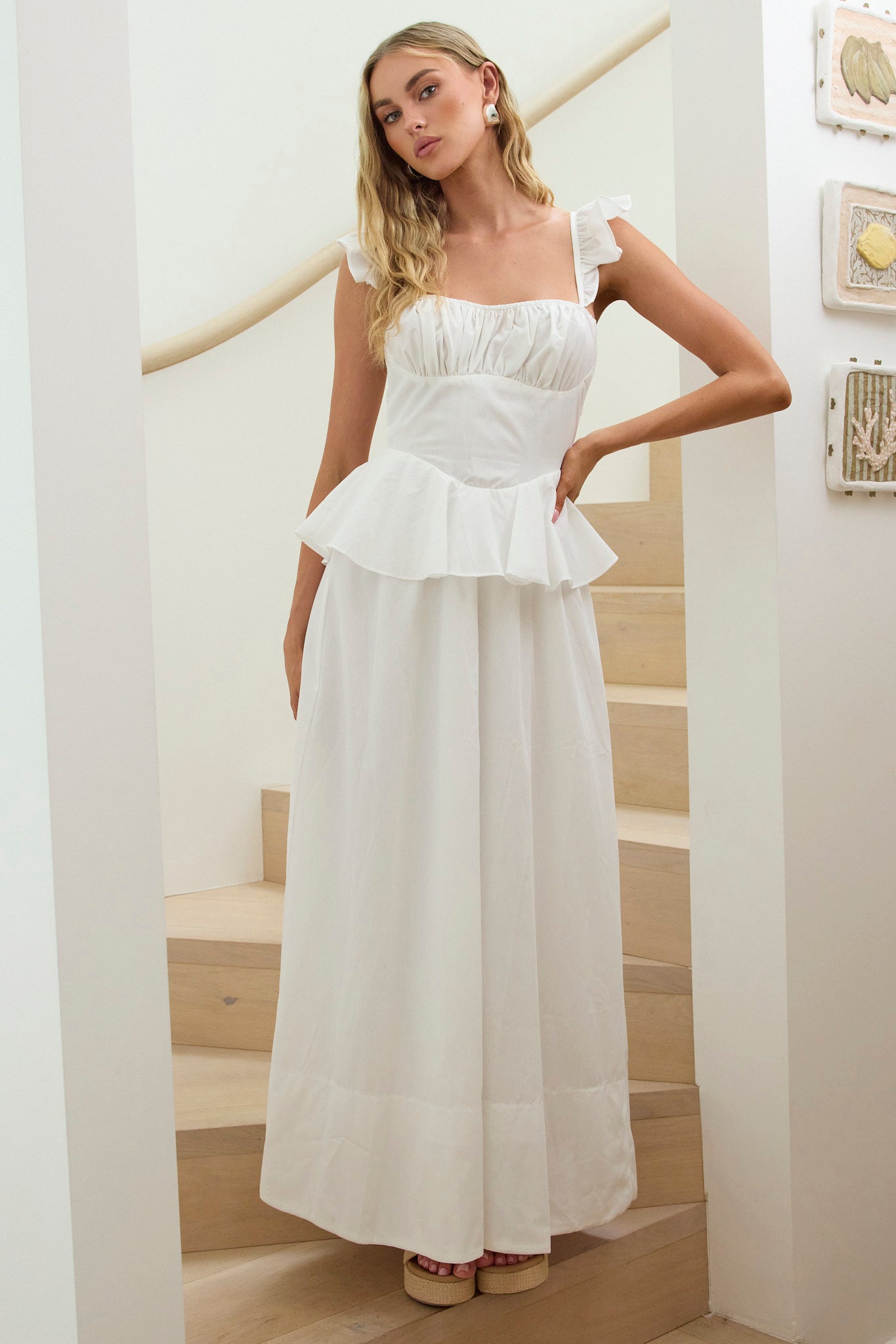 Provence Bloom Peplum Maxi Dress Off White by Selfie Leslie