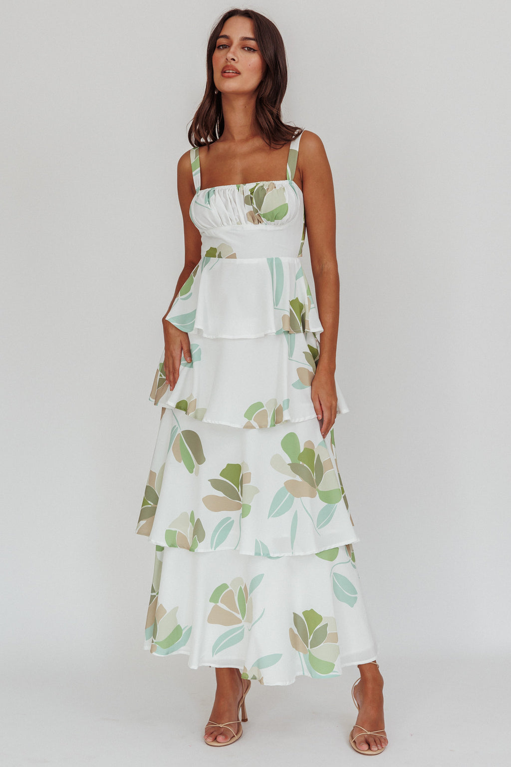 Provence Bloom Tiered Floral Maxi Dress Green by Selfie Leslie