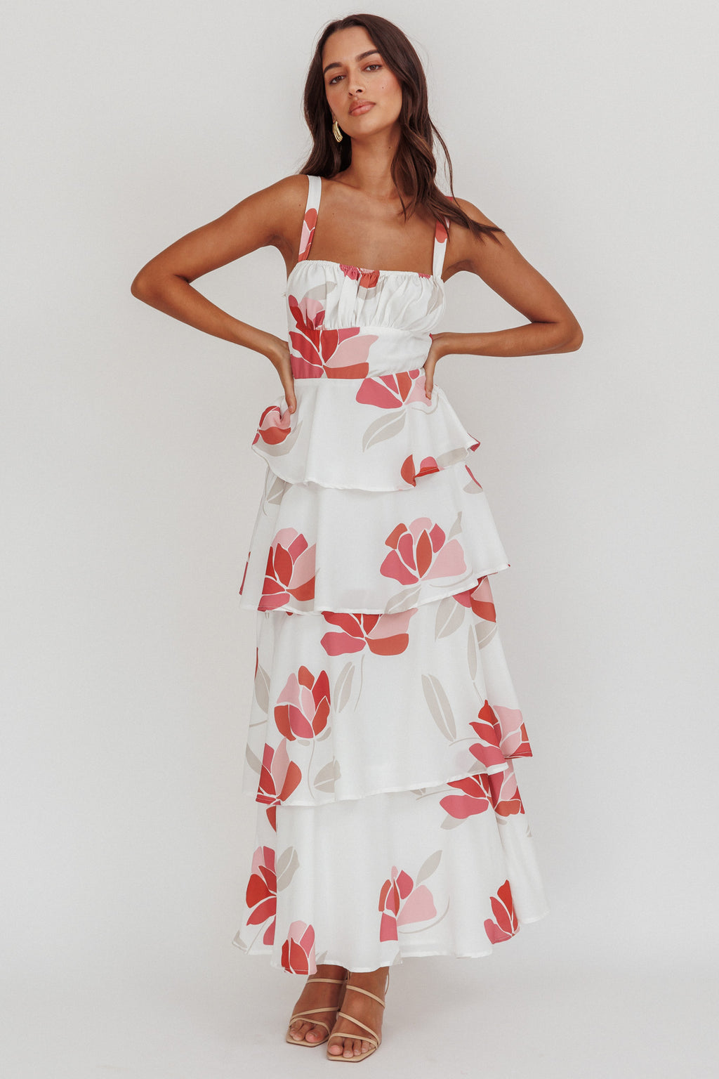 Provence Bloom Tiered Floral Maxi Dress Rose by Selfie Leslie
