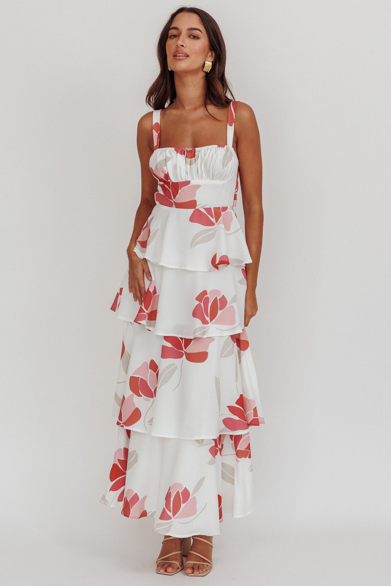 Provence Bloom Tiered Floral Maxi Dress Rose by Selfie Leslie