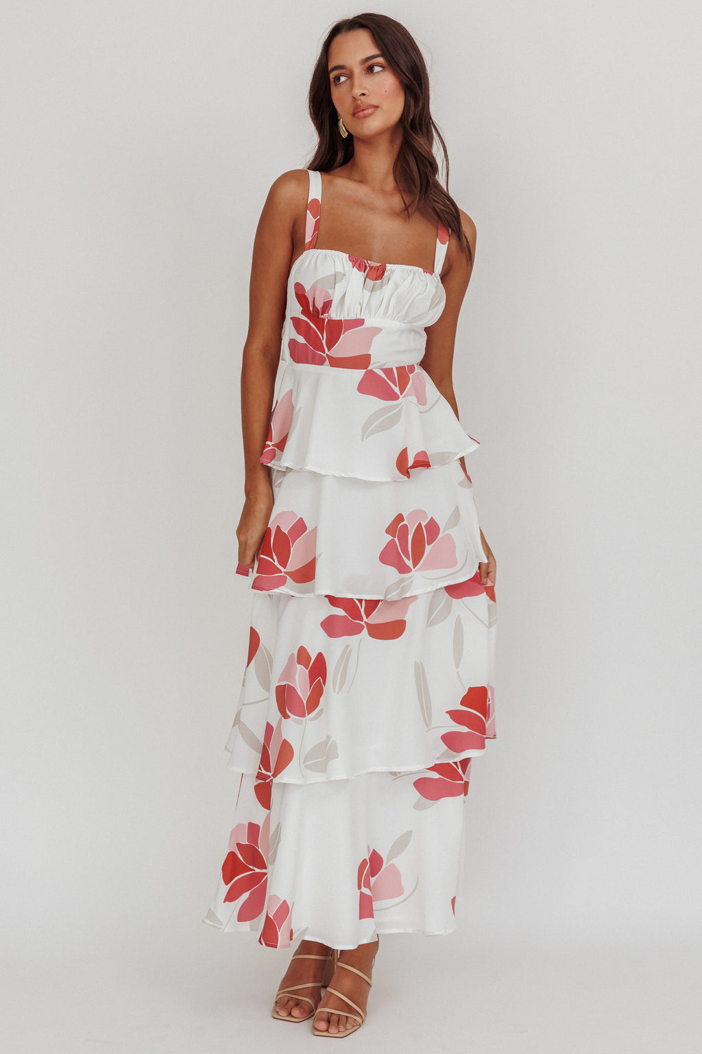 Provence Bloom Tiered Floral Maxi Dress Rose by Selfie Leslie