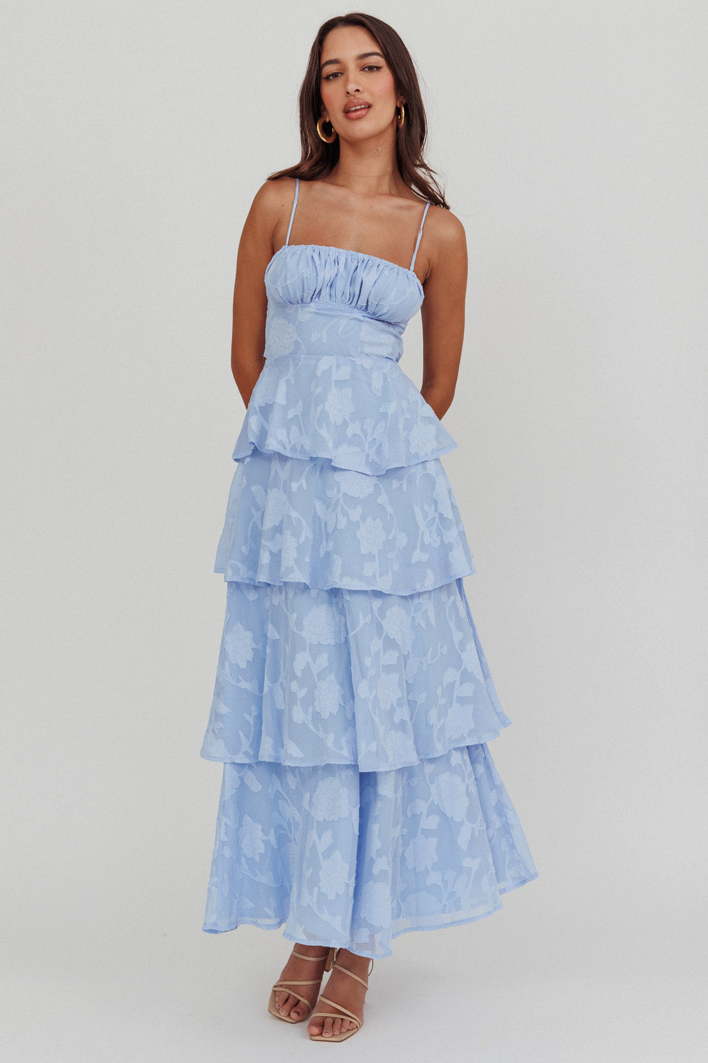 Provence Bloom Tiered Maxi Dress Blue by Selfie Leslie