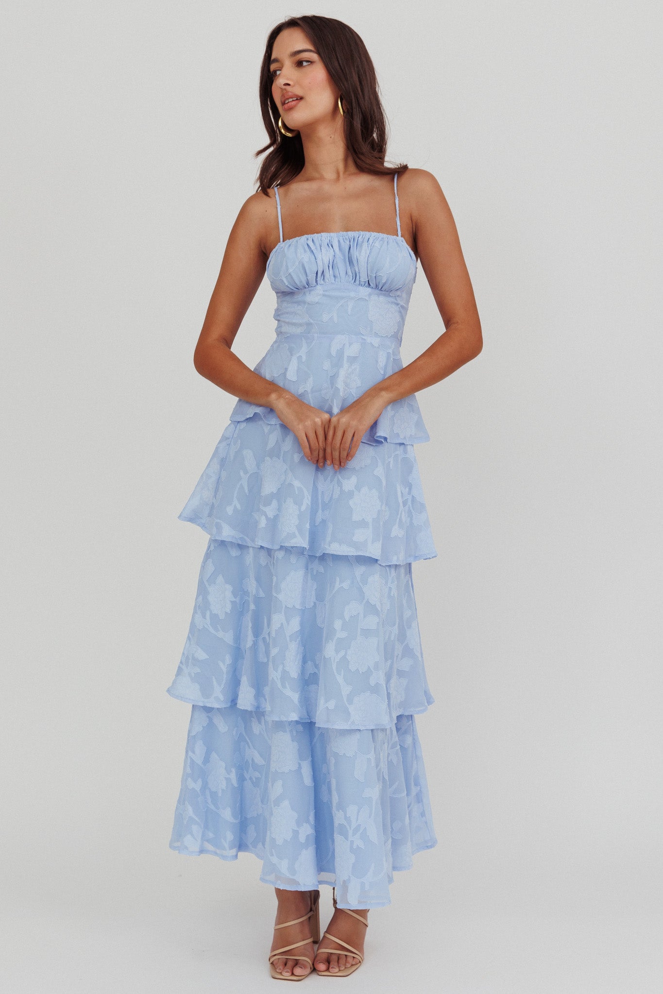 Provence Bloom Tiered Maxi Dress Blue by Selfie Leslie