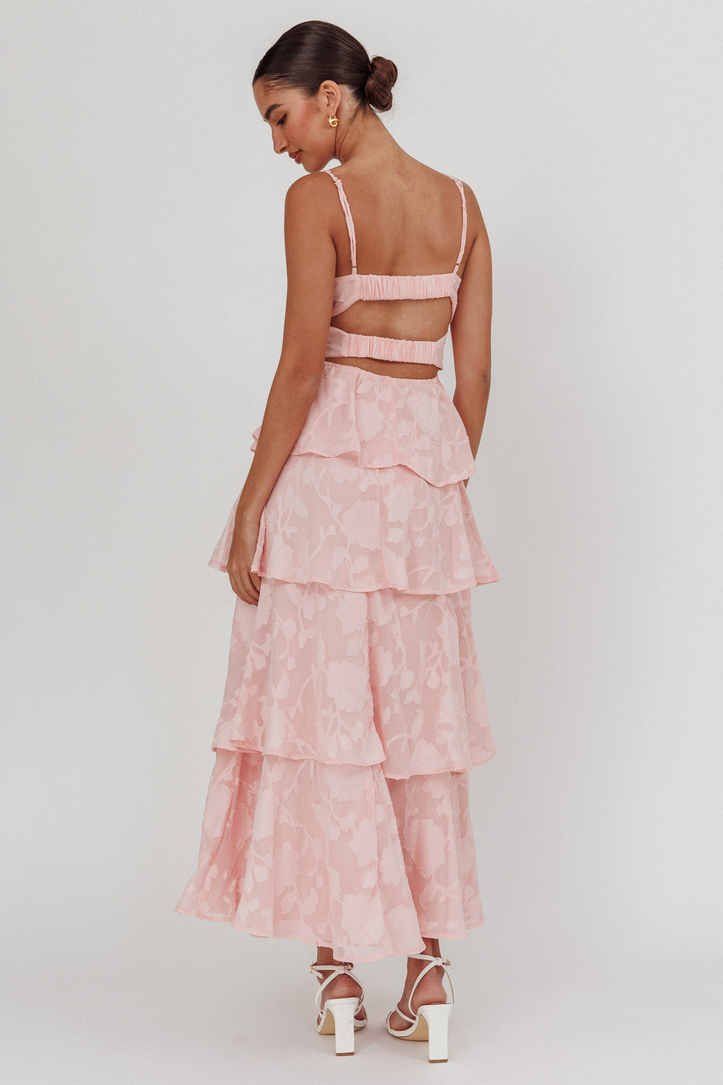 Provence Bloom Tiered Maxi Dress Jacquard Pink by Selfie Leslie