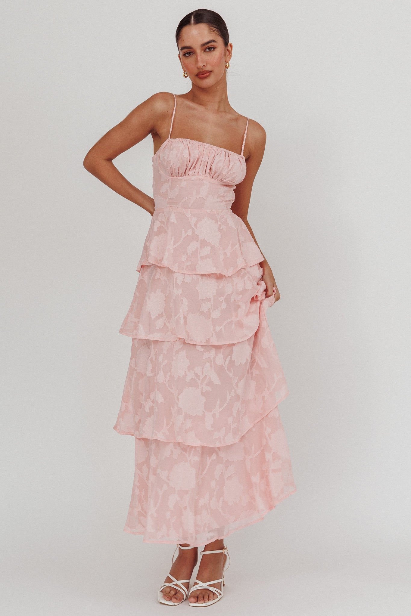 floral jacquard tiered maxi dress let me be nuuly Let Me Be Floral Jacquard Tiered Maxi Dress