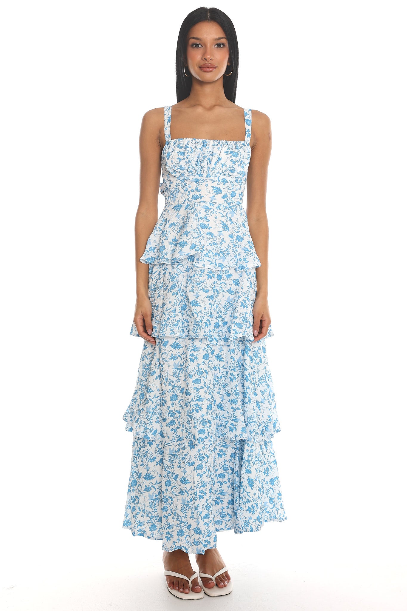 Shop the Provence Bloom Tiered Midi Dress Floral Blue