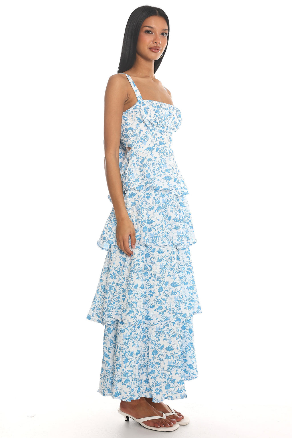 Provence Bloom Tiered Midi Dress Floral Blue by Selfie Leslie