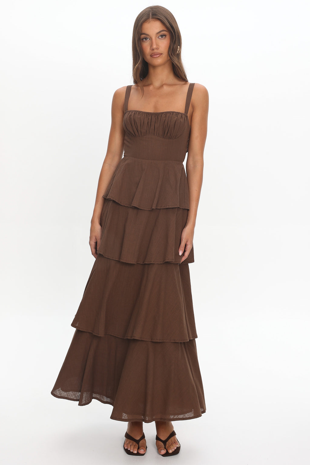 Provence Bloom Tiered Maxi Dress Chocolate by Selfie Leslie