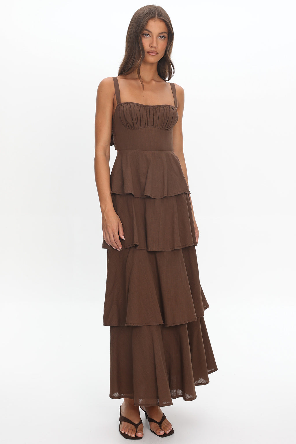 Provence Bloom Tiered Maxi Dress Chocolate by Selfie Leslie