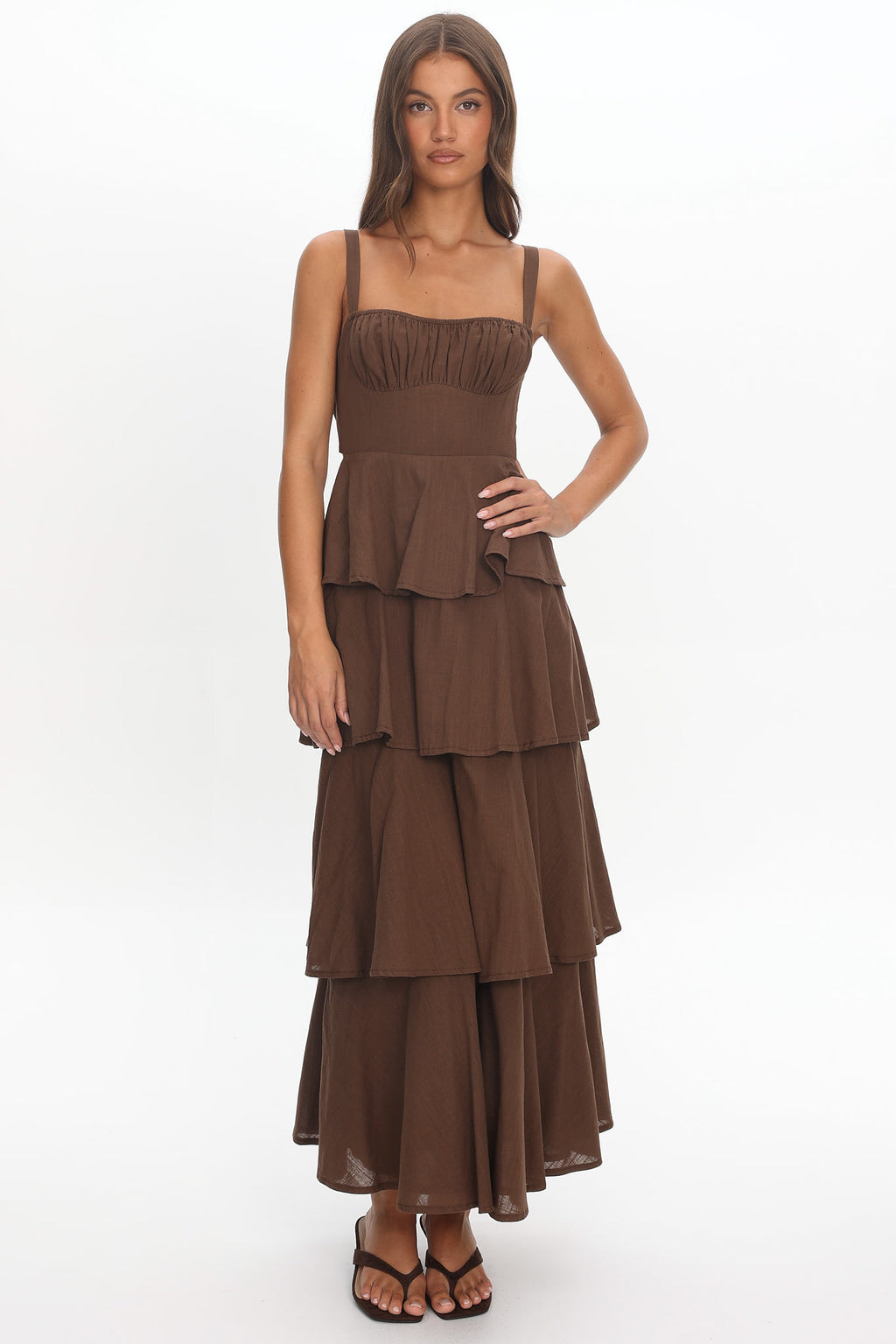 Provence Bloom Tiered Maxi Dress Chocolate by Selfie Leslie
