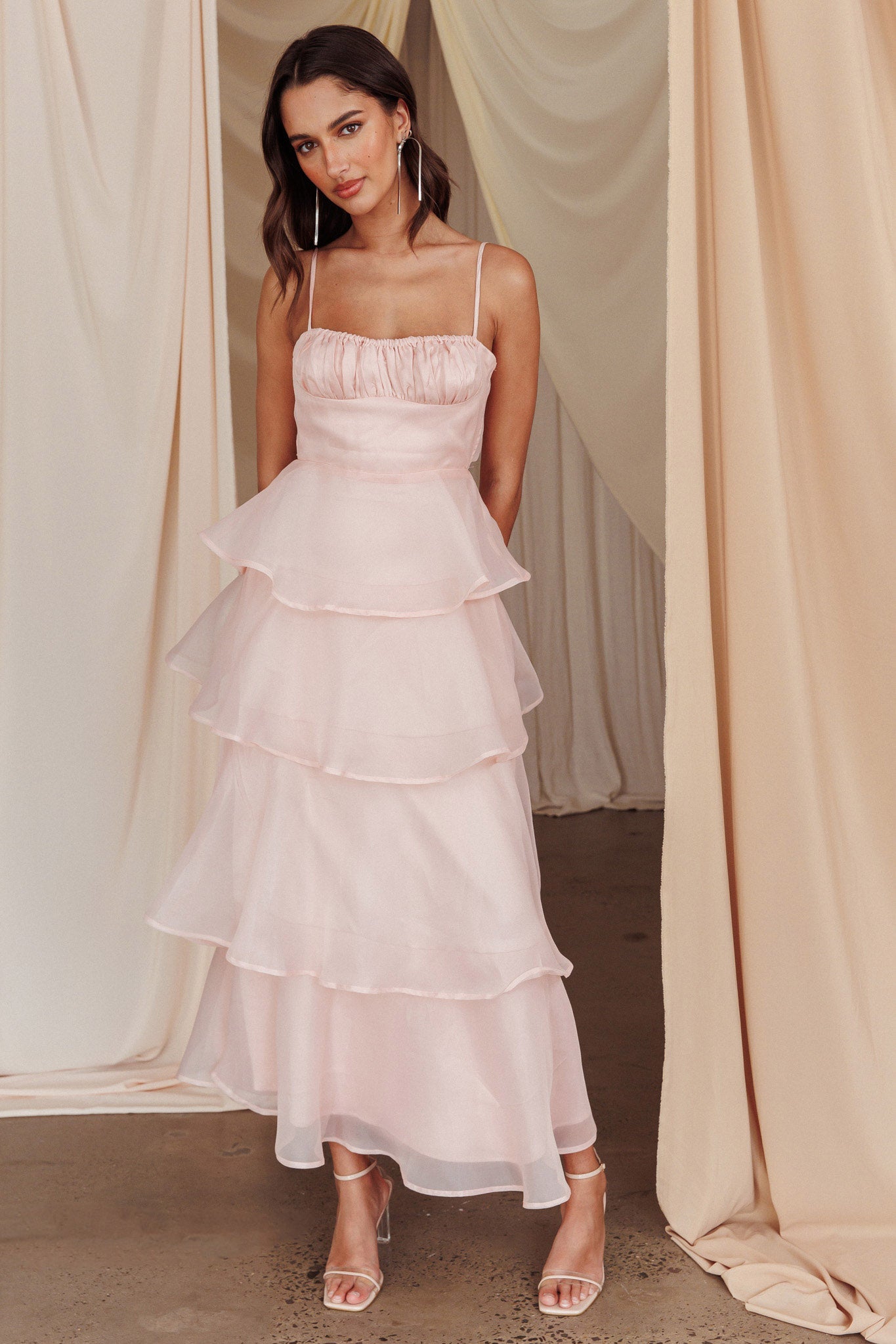 Provence Bloom Tiered Midi Dress Blush by Selfie Leslie