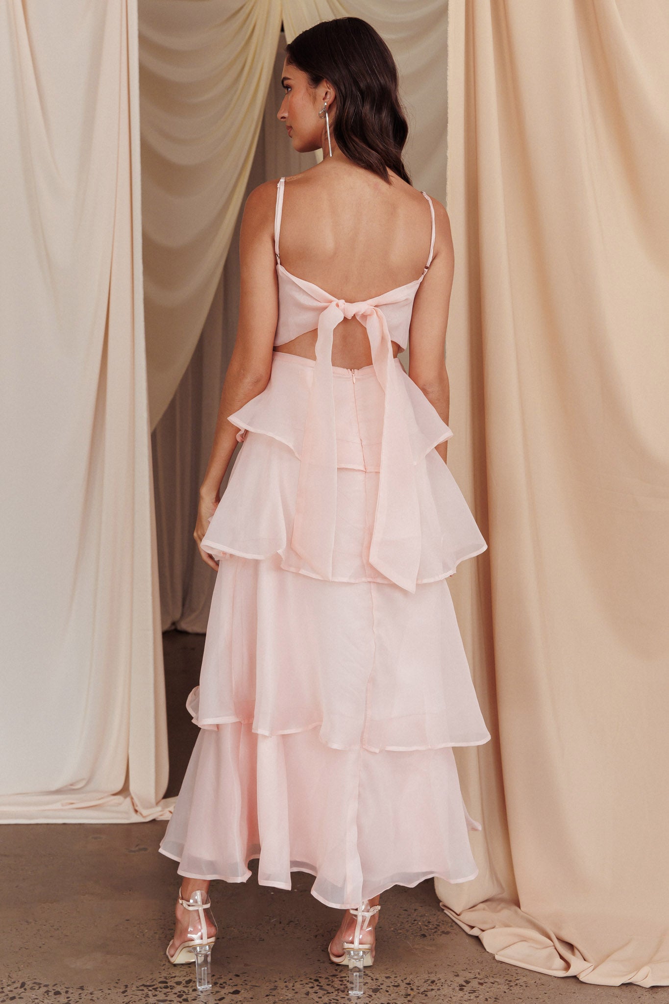 Provence Bloom Tiered Midi Dress Blush L Provence Bloom Tiered Midi Dress Blush L