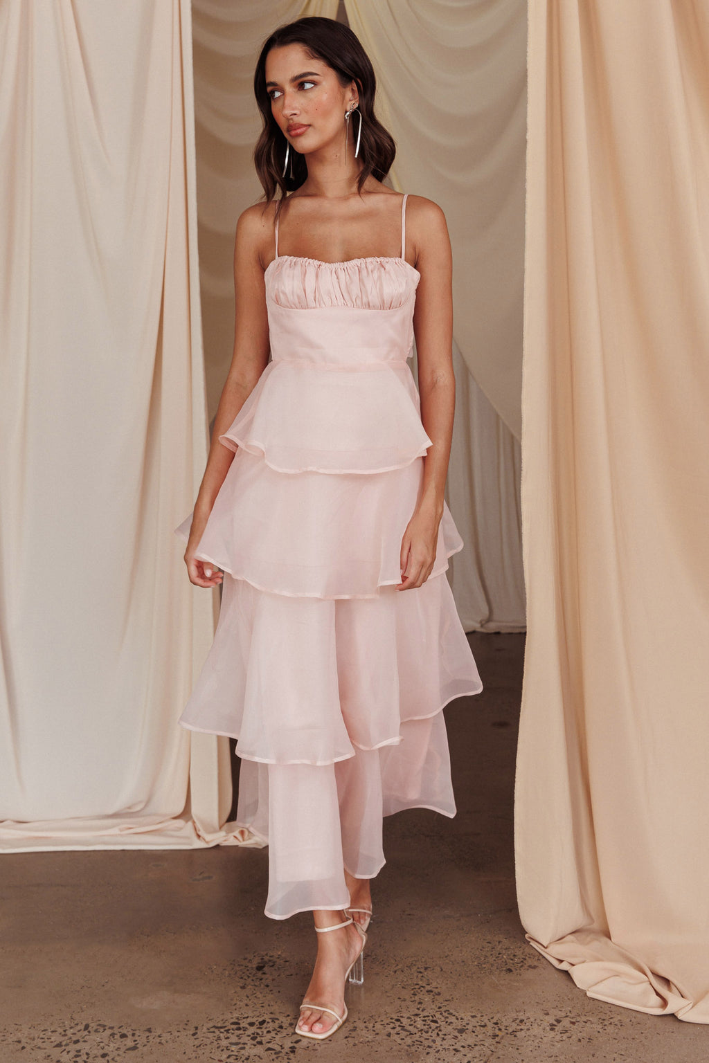 Provence Bloom Tiered Midi Dress Blush by Selfie Leslie