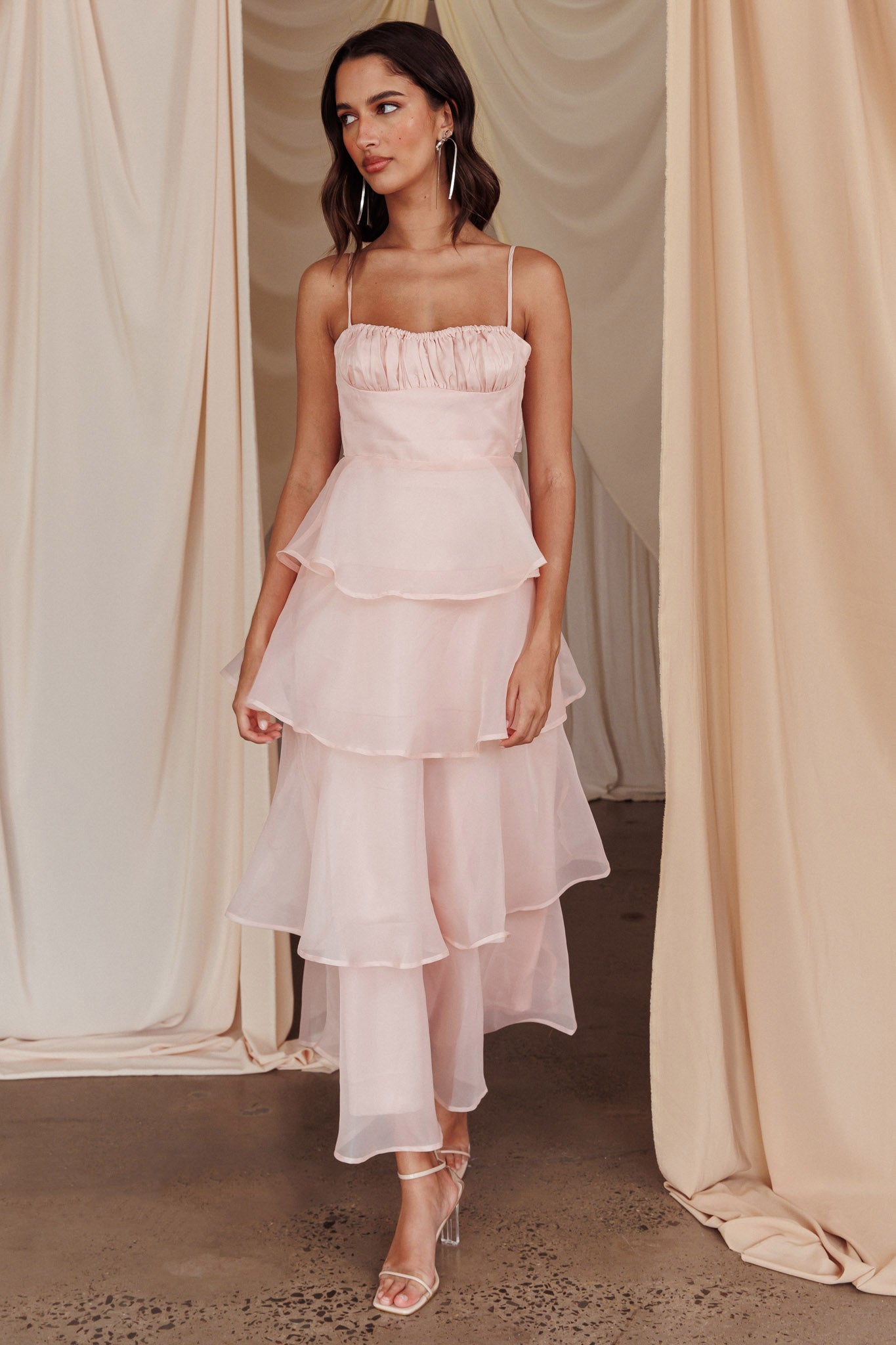 Provence Bloom Tiered Midi Dress Blush by Selfie Leslie