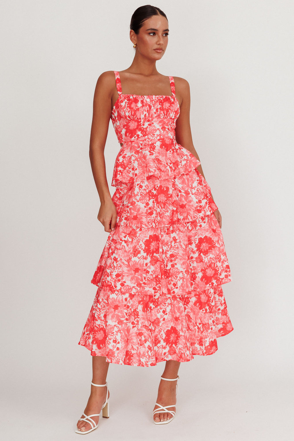 Provence Bloom Tiered Floral Maxi Dress Pink by Selfie Leslie