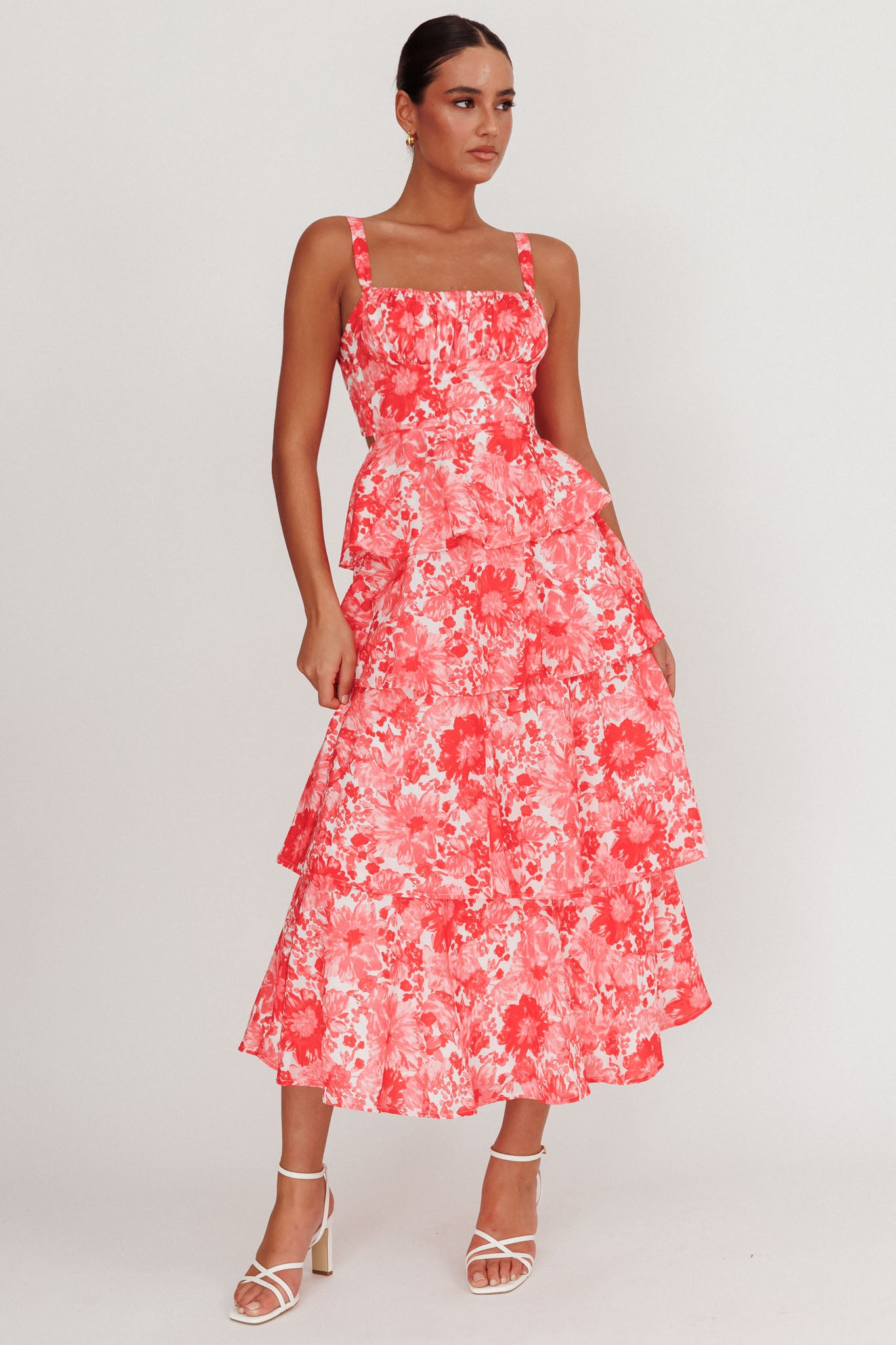 Provence Bloom Tiered Floral Maxi Dress Pink by Selfie Leslie