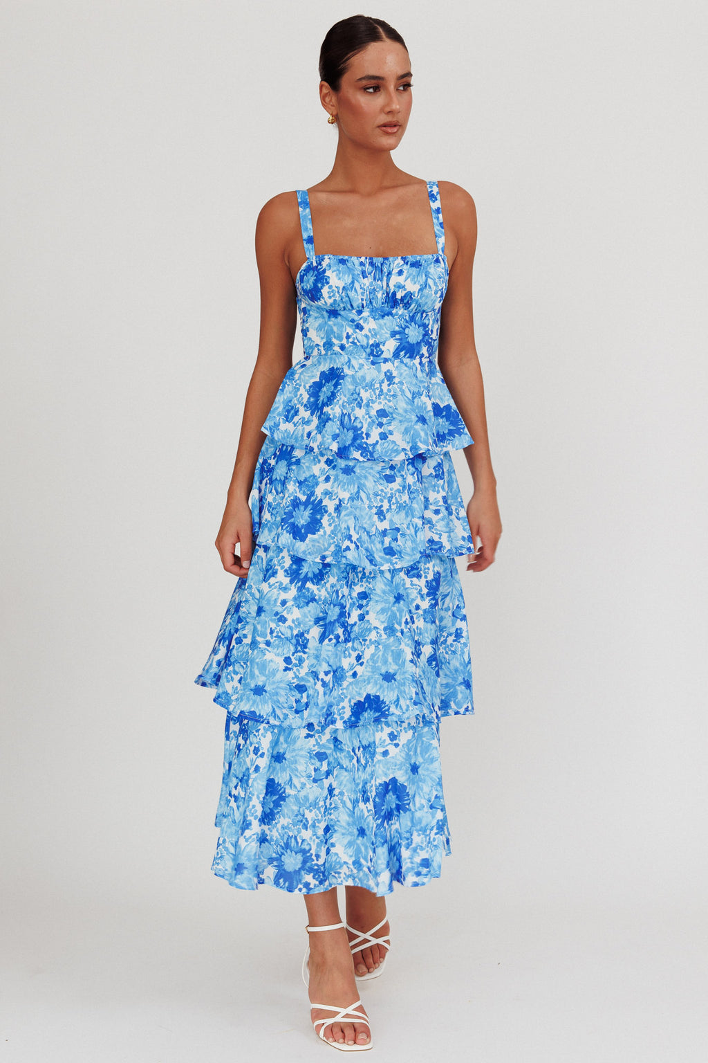 Provence Bloom Tiered Floral Maxi Dress Blue by Selfie Leslie
