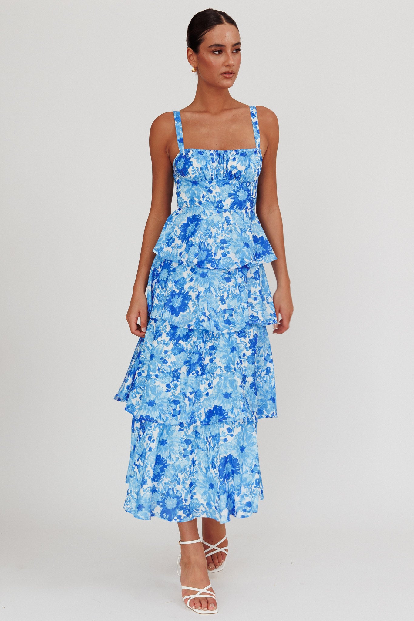Provence Bloom Tiered Floral Maxi Dress Blue by Selfie Leslie