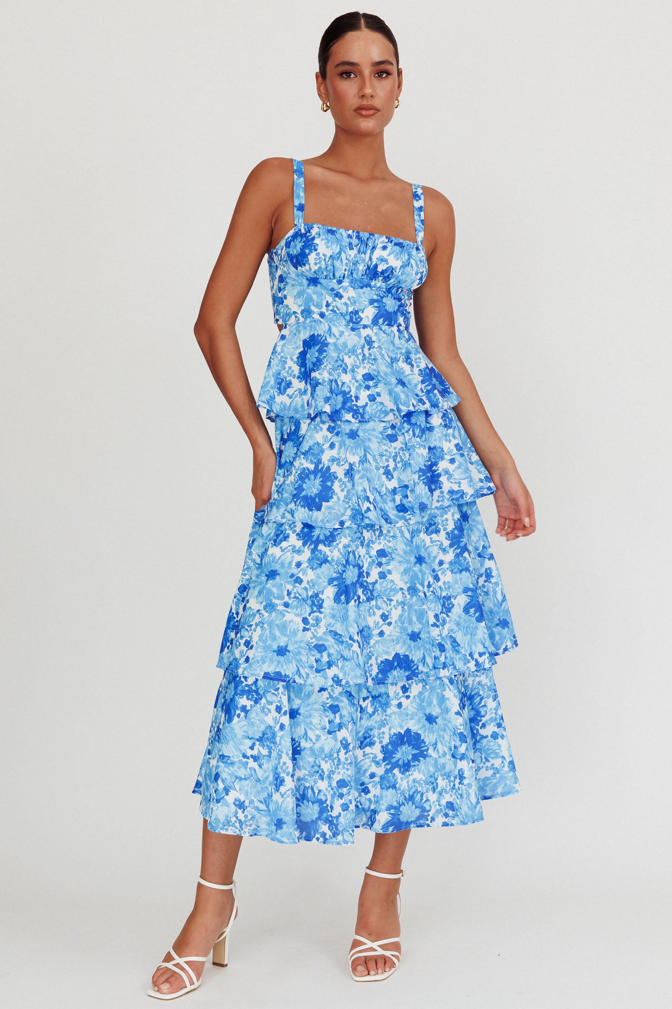 In Full Bloom One Shoulder Tiered Dress (Blue Fuchsia)- Final Sale main image 0