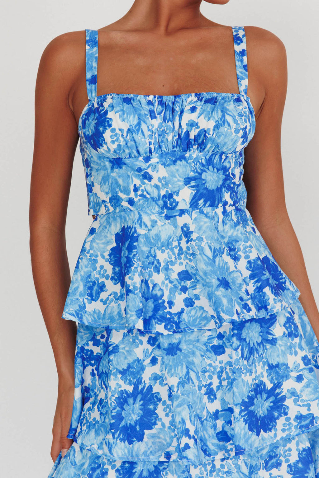 Provence Bloom Tiered Floral Maxi Dress Blue by Selfie Leslie