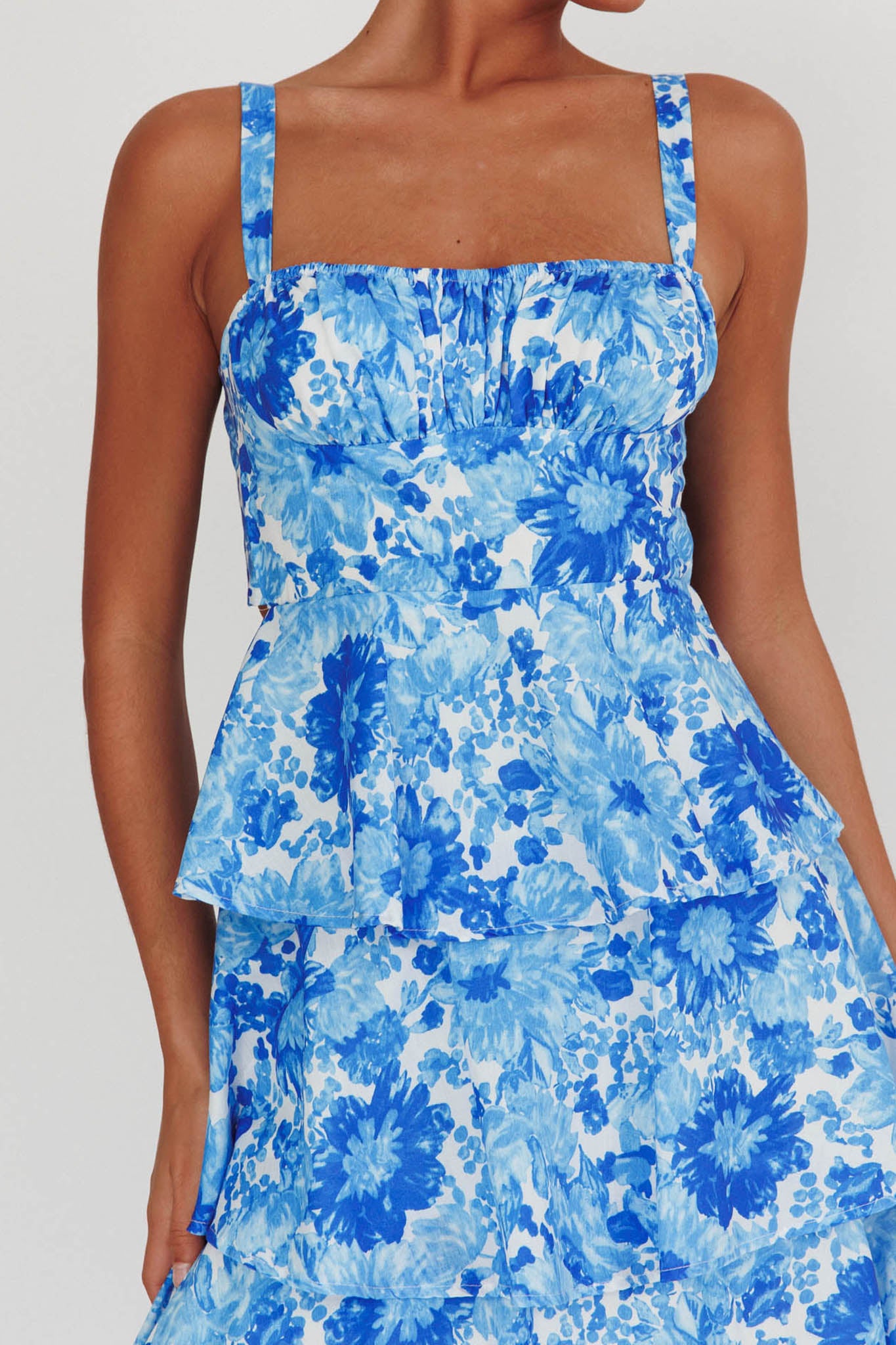 Provence Bloom Tiered Floral Maxi Dress Blue by Selfie Leslie