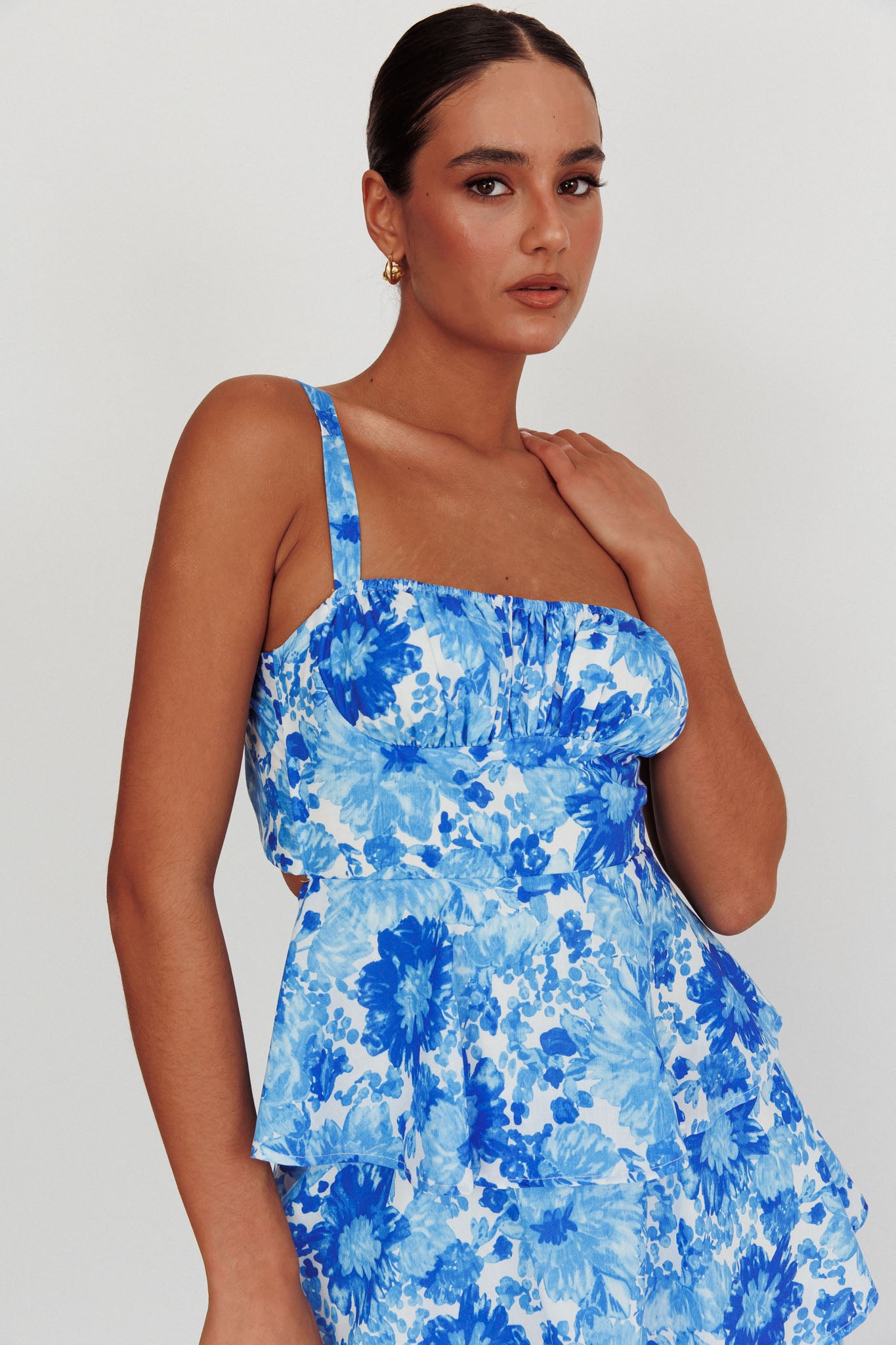 Provence Bloom Tiered Floral Maxi Dress Blue by Selfie Leslie