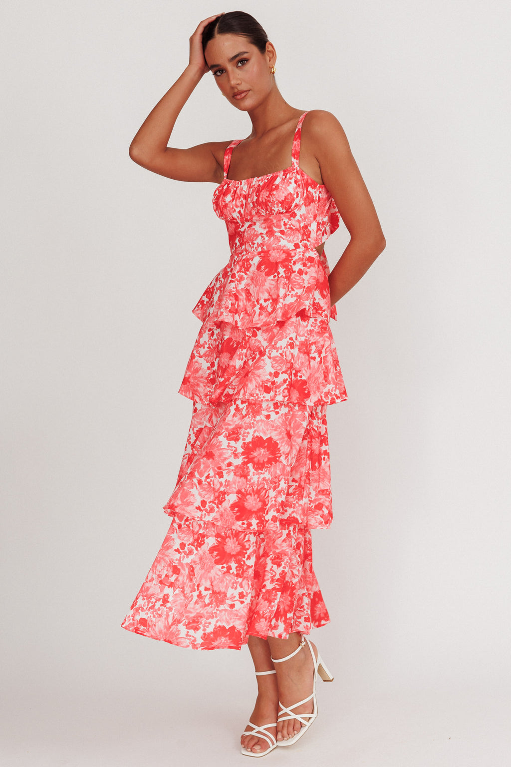 Provence Bloom Tiered Floral Maxi Dress Pink by Selfie Leslie